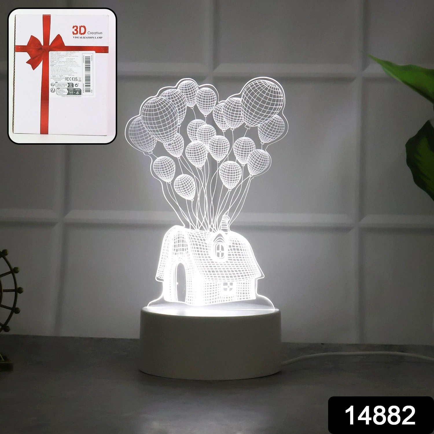 3d Illusion Led Night Lamp With House And Balloons Design by Wukusy
