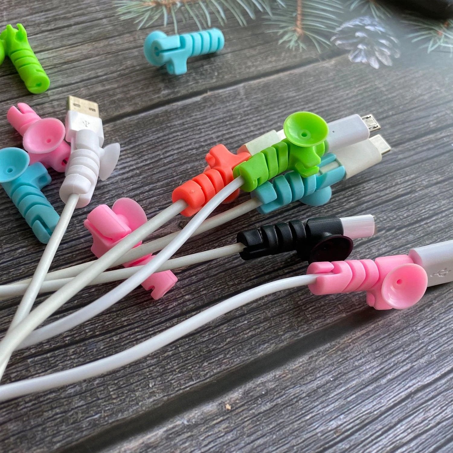 Cable Cord Protector Saver With Suction End (Suction Winder 4 Pcs Set) by Wukusy