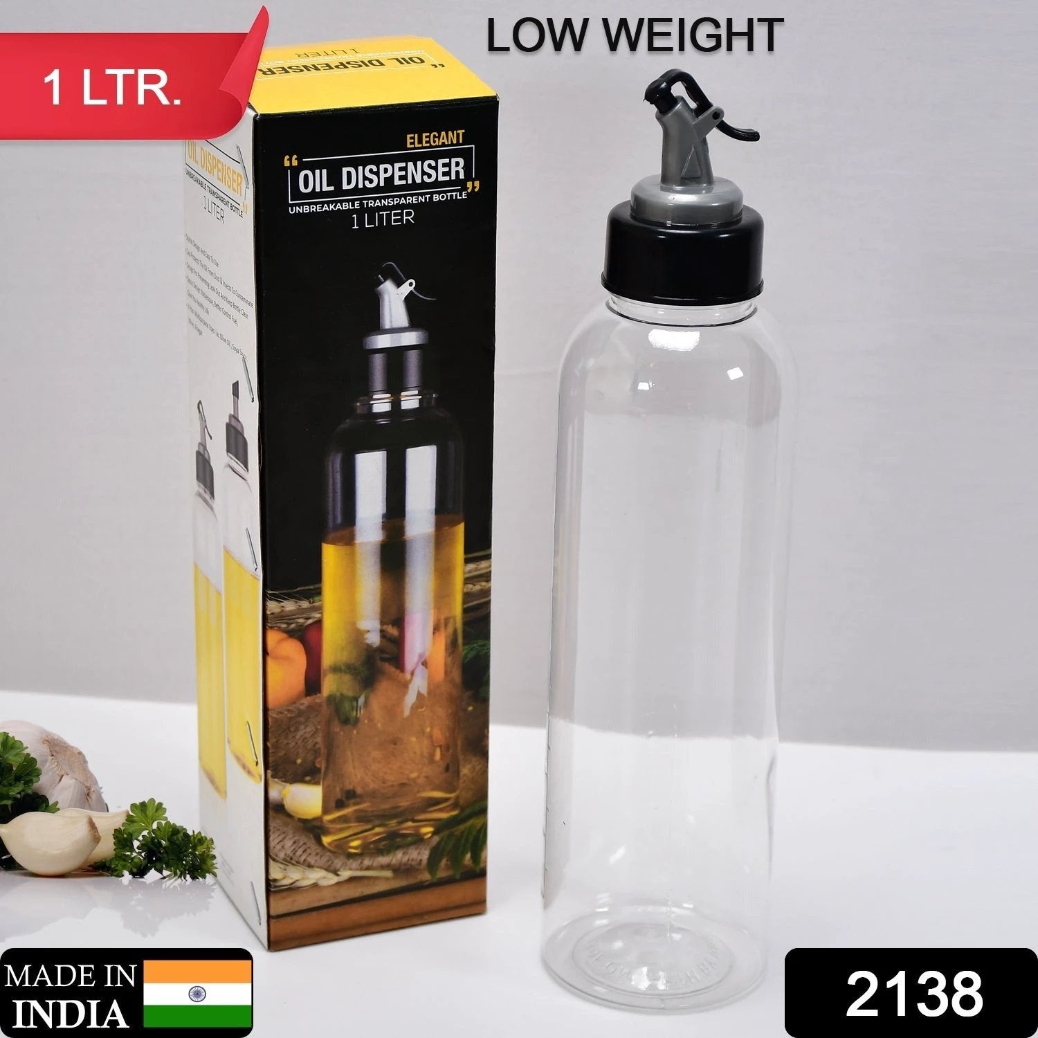 2138  1ltr Oil Dispenserwith Lid - Clear Drip Free Spout Controlled Use - 69kart