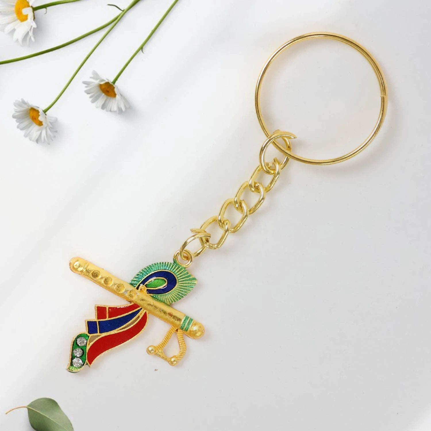 Krishna Flute with Peacock Feather Keychain by Wukusy