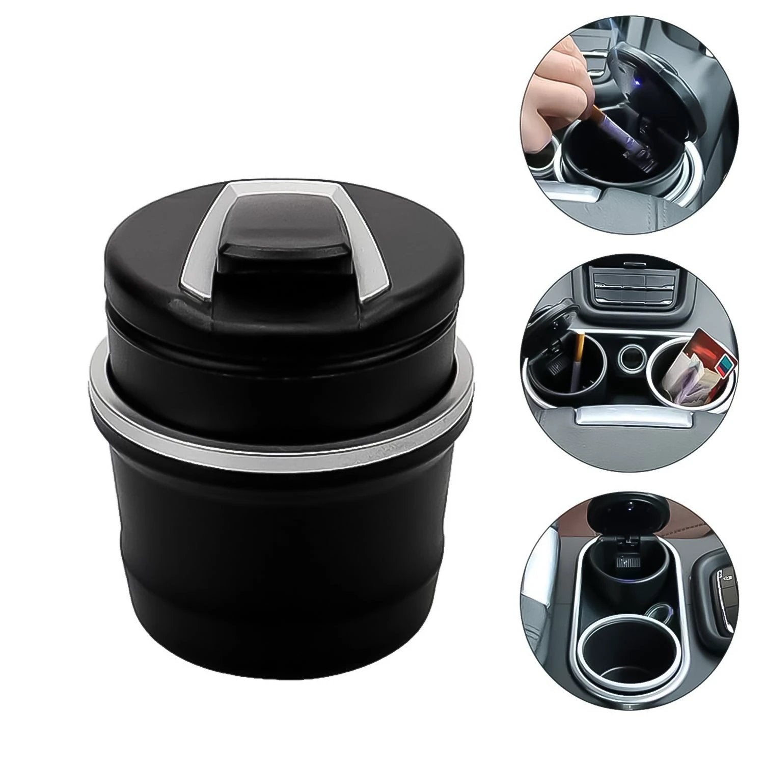 Portable Car Ashtray With Lid And Blue Led Light (1 Pc  With Color Box) - 69KART