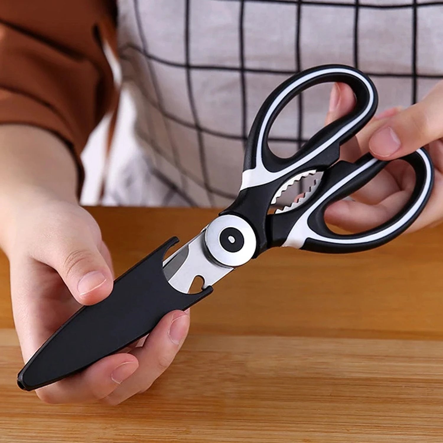 3 In1 Multi-function Kitchen Household For Vegetables Fruit Cheese Meat Slices With Bottle Opener Stainless Steel Sea Food Scissor (1 Pc ) by Wukusy