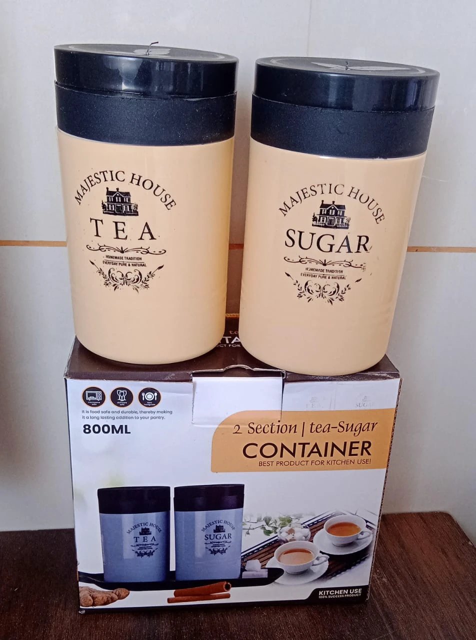 5640 Accurate Seal Tea Sugar Coffee Container Plastic Damru Shaped Tea Coffee Sugar Canisters Jar New Airtight Food Seal Containers For Salt Dry Fruit Grocery 2 Section (800 Ml Approx) by Wukusy