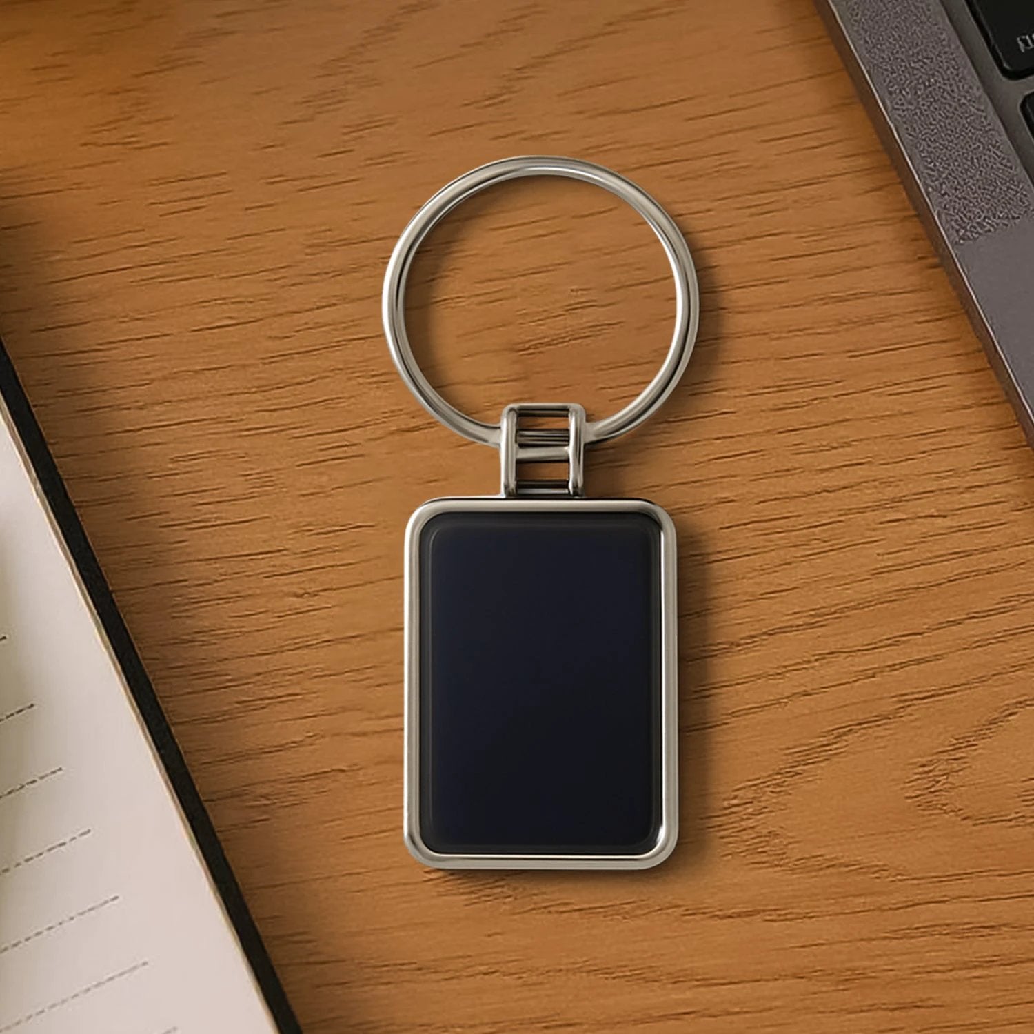 Rectangular Black & Silver Metal Keychain by Wukusy