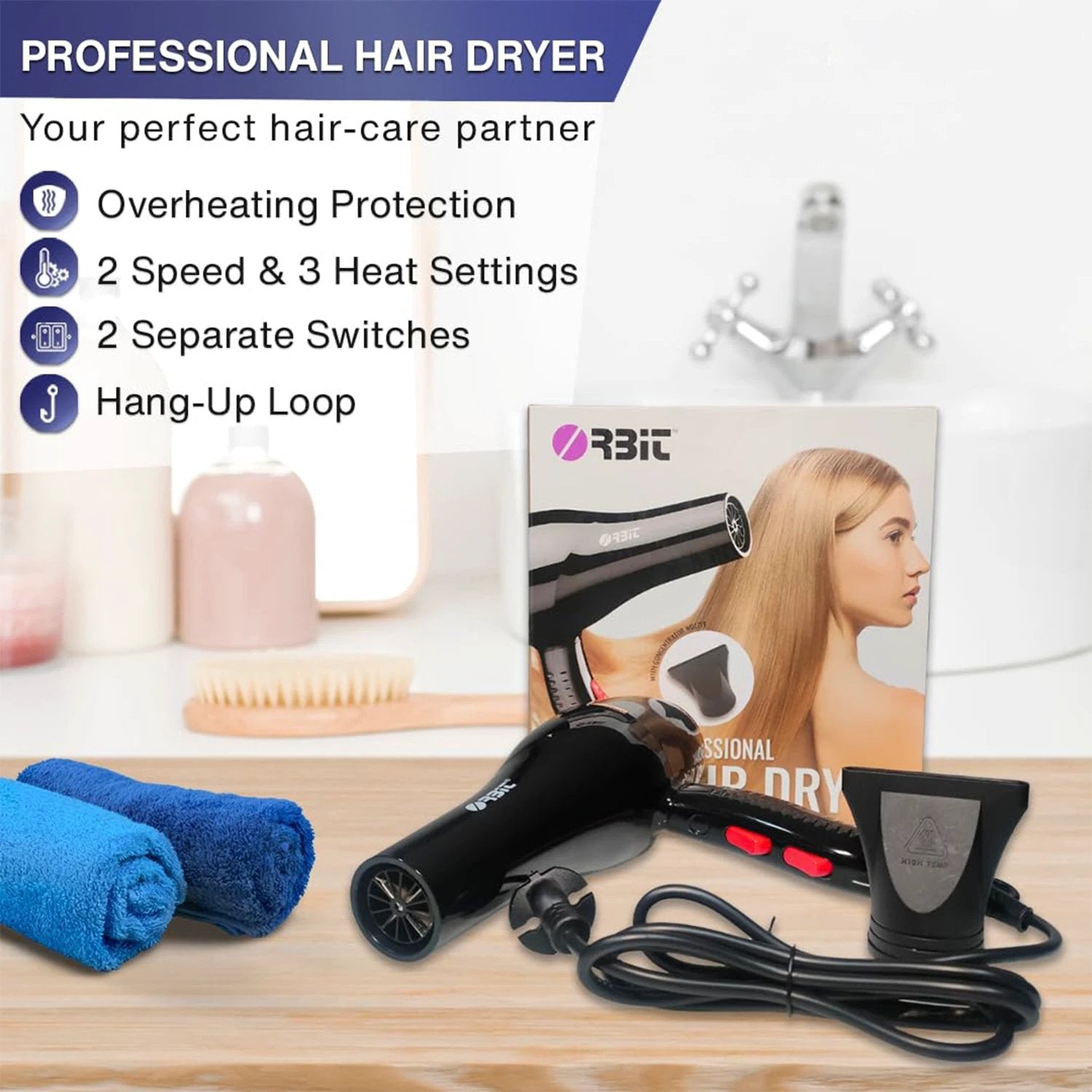 Orbit Professional Electric Hair Dryer With Concentrator Nozzle (1 Pc) - 69kart