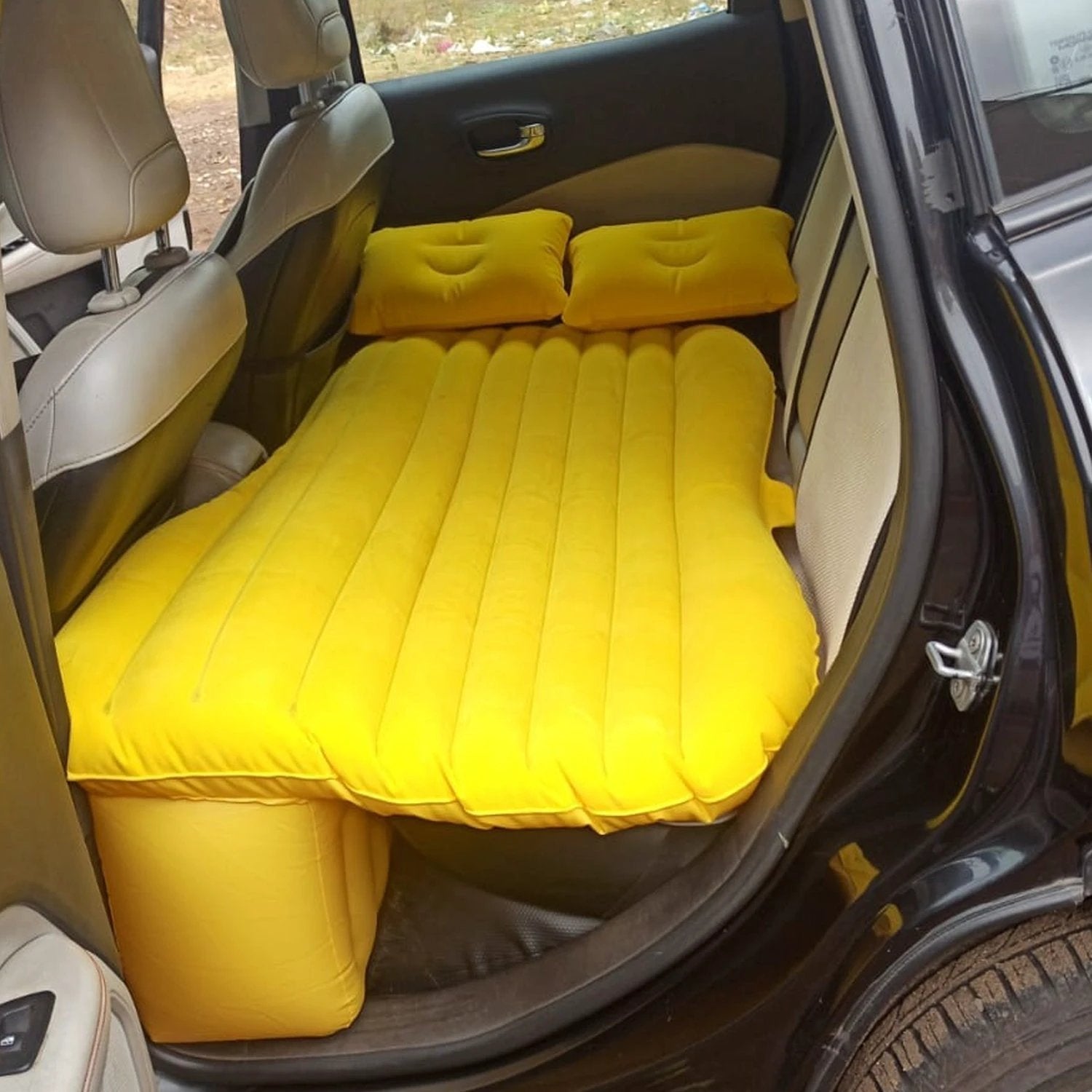8043 Car Inflatable Bed With 2 Pillows   Air Pump (Portable) For Travel Camping Vacation  Polyester Inflatable Travel Car Bed Air Sofa With Two Inflatable Pillow And Air Pump For Car Back Seat Air Pump Random Colour - 69kart
