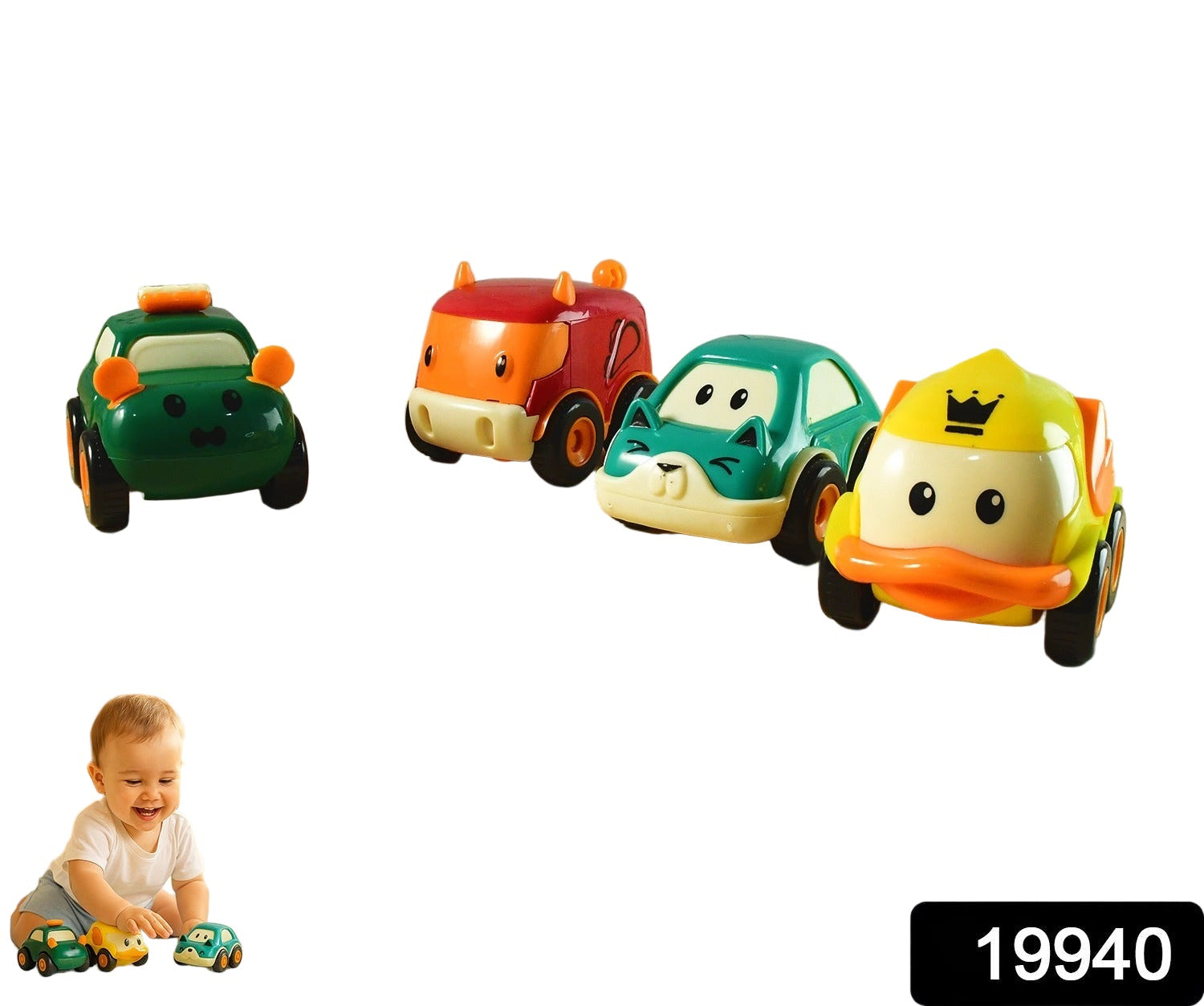 Funwoods Animal Cartoon Pull-back Toy Car - (4 Pc  Set)