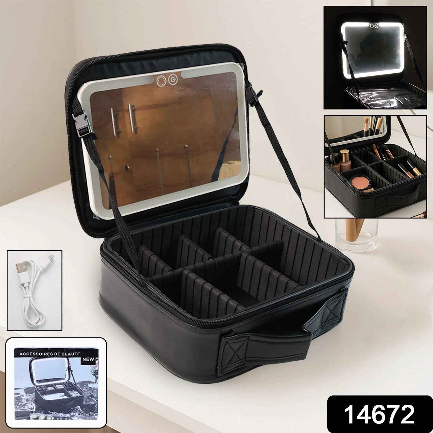 Black Premium Led Light Makeup Organizer Box (1 Pc) - 69KART