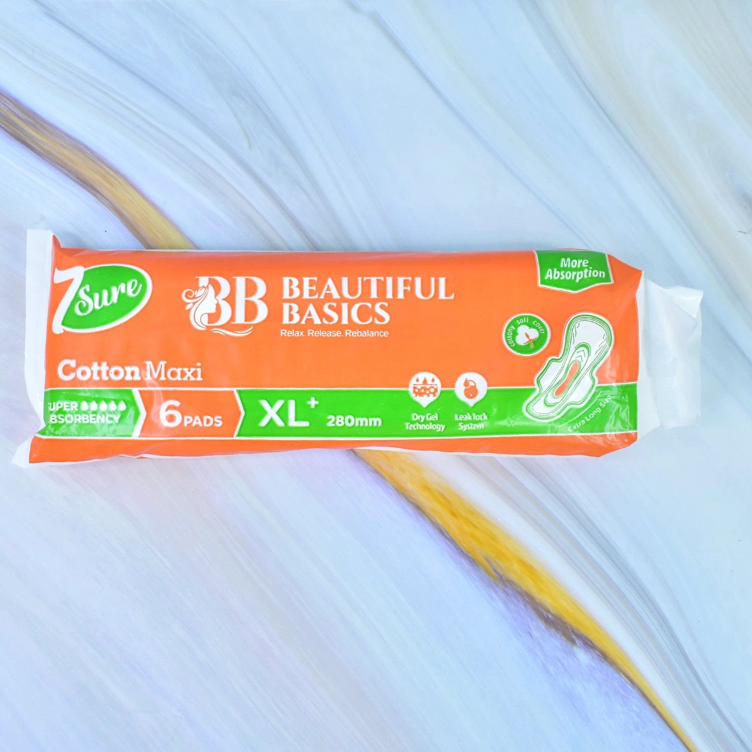 Beautiful Basics Orange Cotton Maxi Sanitary Pads Xl+ 280mm Pack Of 6 Pads - 69KART