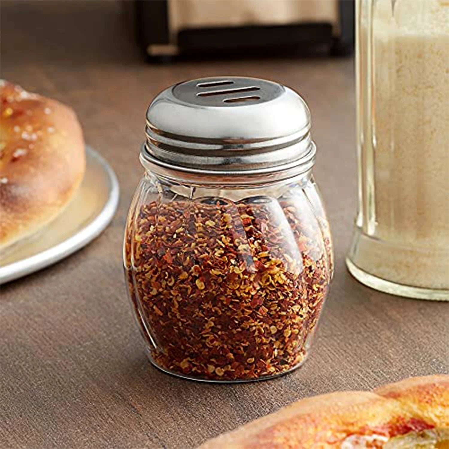 Apex Oregano Chilli Flakes Dispenser Set 2 Pcs Glass Spice Shaker With Stainless Steel Lid by Wukusy