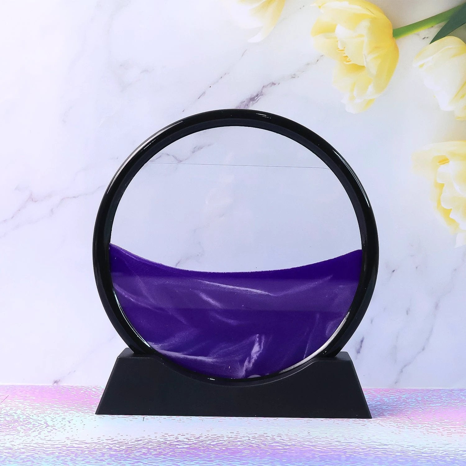 8781 Moving Sand Art Picture Decor 3d Deep Sea Sandscape Liquid Motion Round Glass Frame Display Flowing Sand Relaxing Gift For Kids Adults Painting Artistic Sandscape For Home Office Ornament Desktop Art Bookshelves Decoration (1 Pc ) by Wukusy