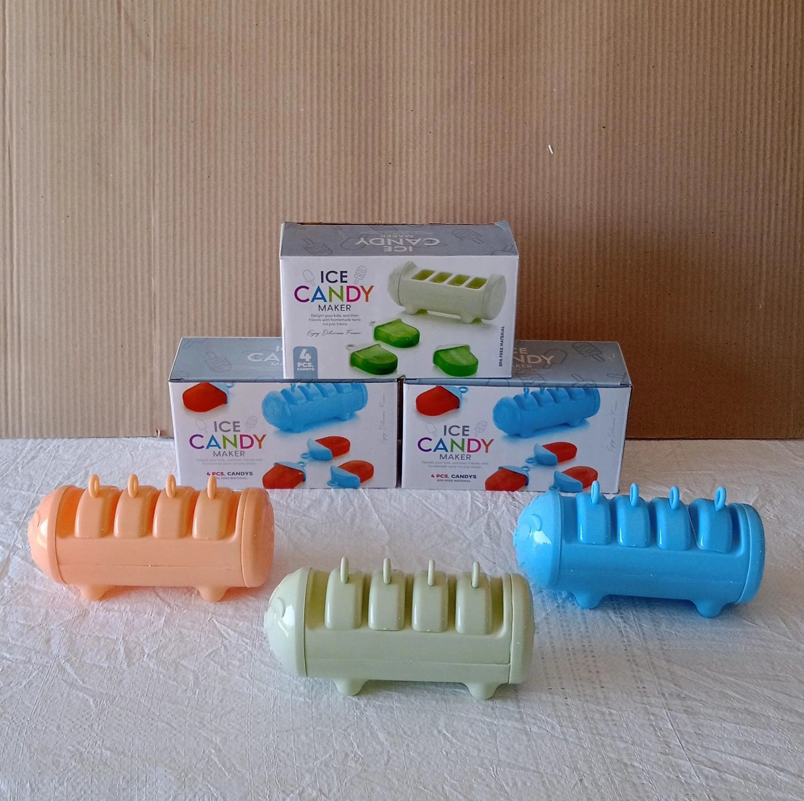 5596 Cartoon Shape Mold Ice Candy Popsicle Mold Ice Plastic Ice Candy Maker Kulfi Maker Molds Set With 4 Cups (1 Pc  Multicolor) - 69kart