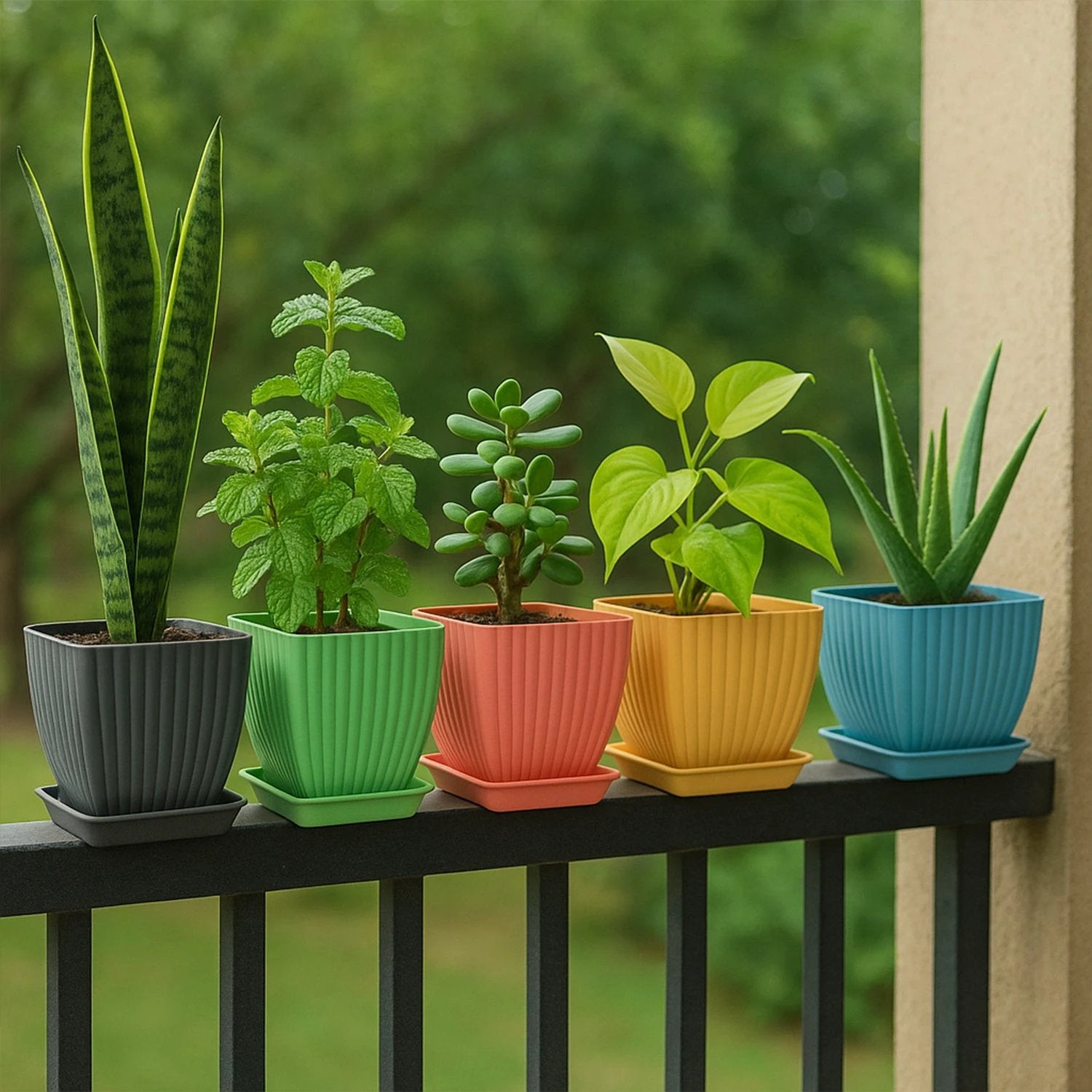 Trendy Square Plastic Flower Pots Set Of 5 - 69KART