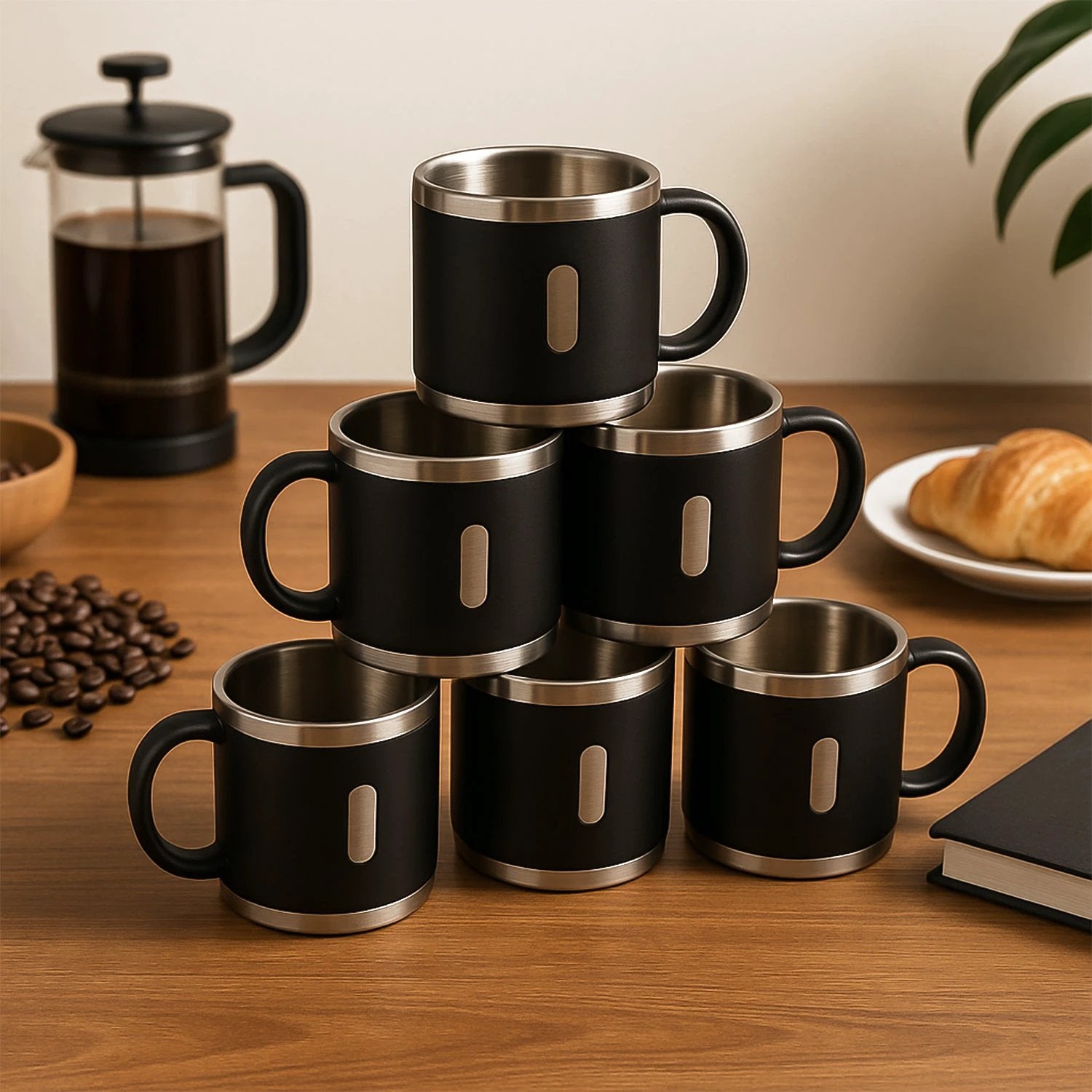 Apex Premium Stainless Steel Double Wall Coffee Mug Gift Set (6 Pc 150 Ml) by Wukusy
