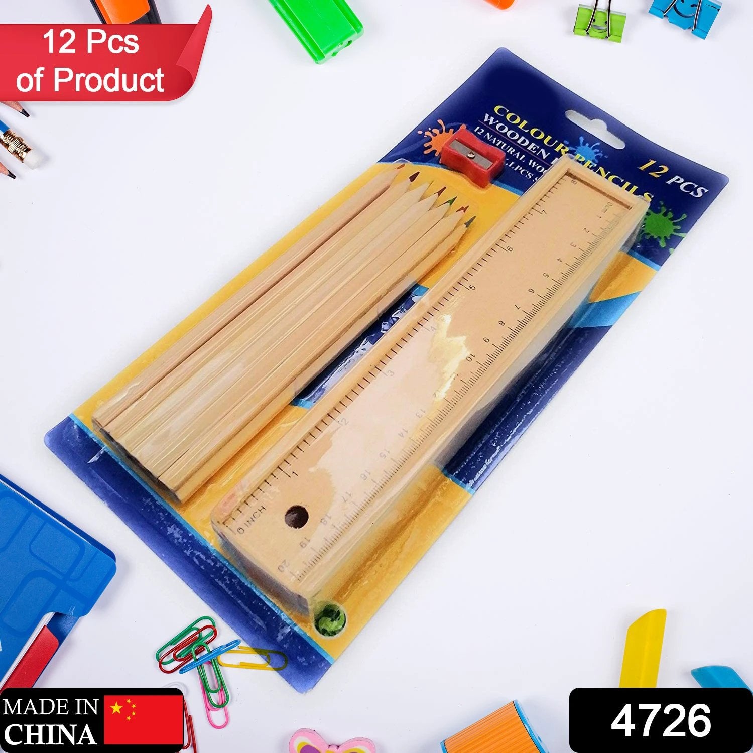 4726 Colorful Wooden Pencil Set With Pencil Box Ruler Sharpener For For Kids Artist Architect - 69KART