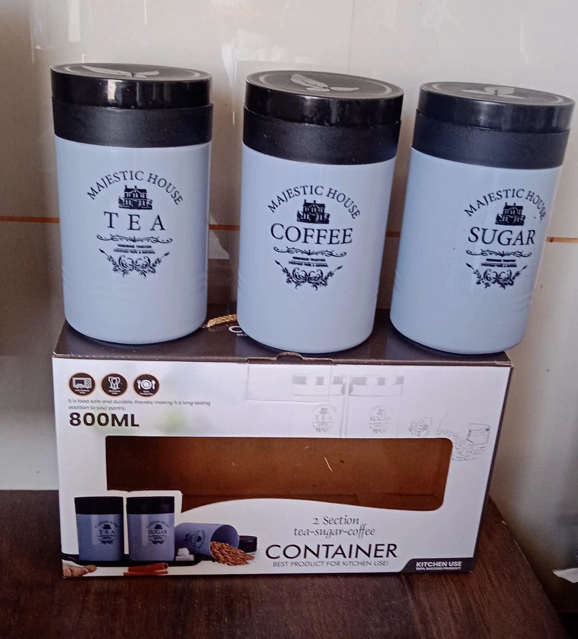 5766 Accurate Seal Tea Sugar Coffee Container - 3 Pcs Plastic Damru Shaped Tea Coffee Sugar Canisters Jar New Airtight Food Seal Containers For Salt Dry Fruit Grocery Multicolor (3 Pcs Set) by Wukusy