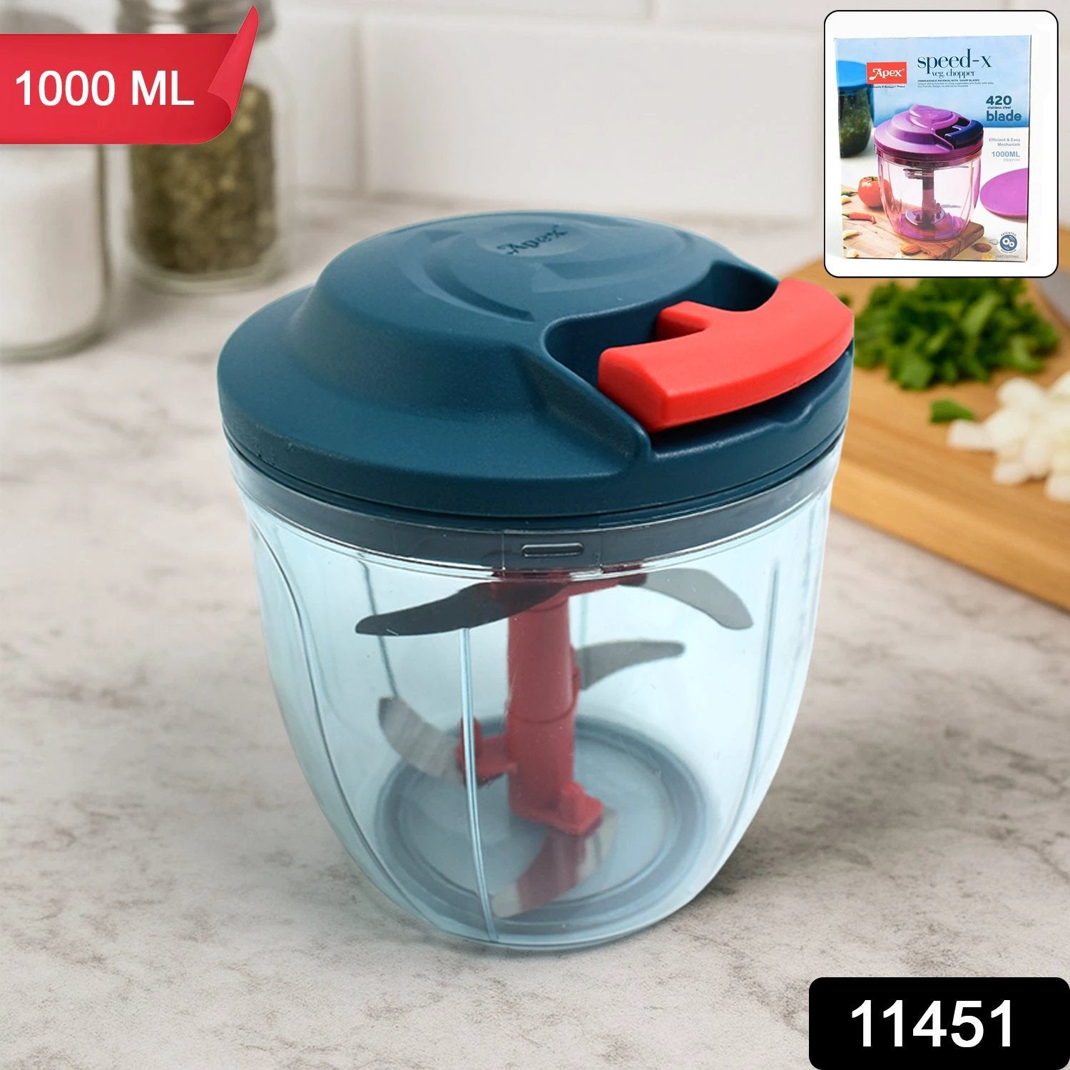 Apex Speed-x Hand-powered Vegetable Chopper (1000 Ml) by Wukusy