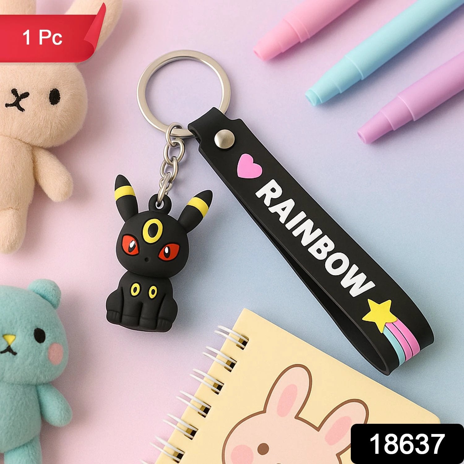 Cute Cartoon Silicone 3d Key Chain With Metal Hook  Strap (Pack Of 1) - 69KART