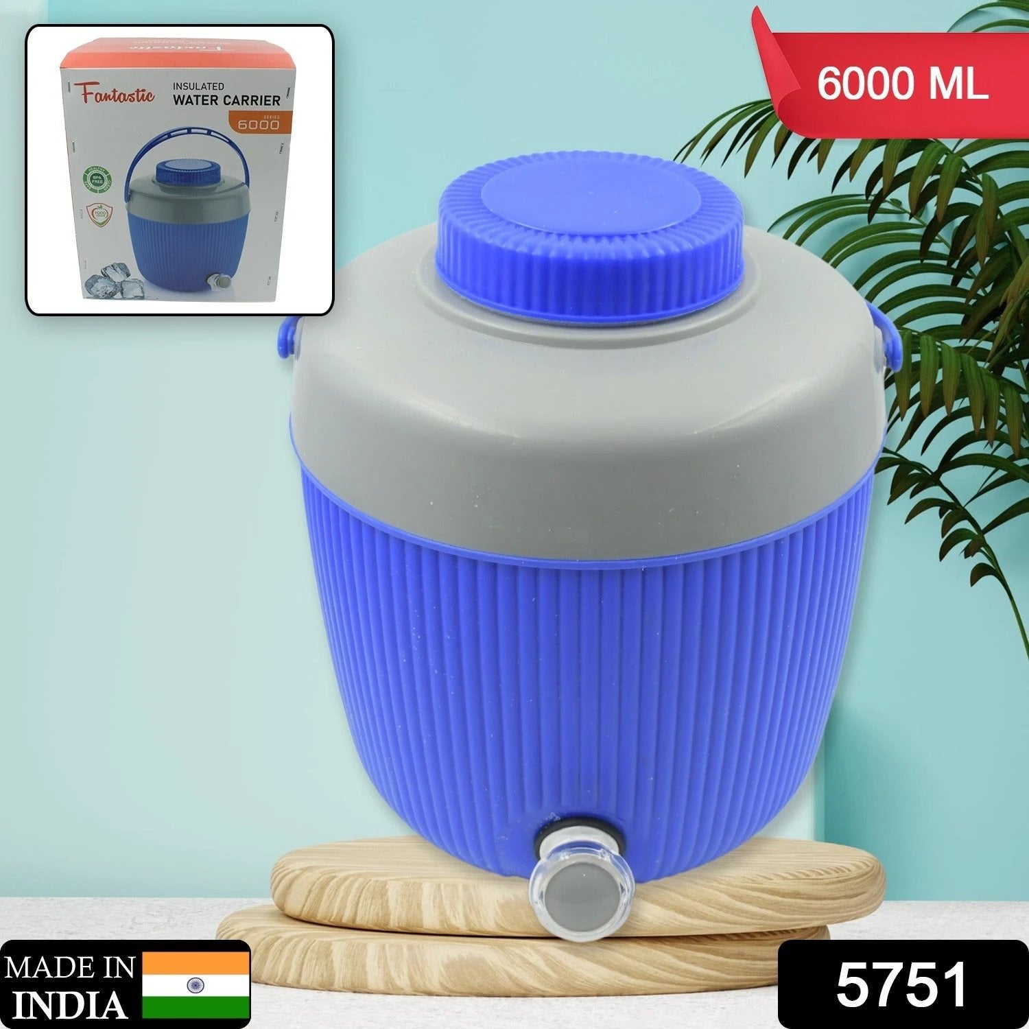 5751 Insulated Water Jug Insulated Plastic Water Jug With A Sturdy Handle Water Jug Camper With Tap Plastic Insulated Water Water Storage Cool Water Storage For Home  Travelling (6000 Ml ) - 69KART