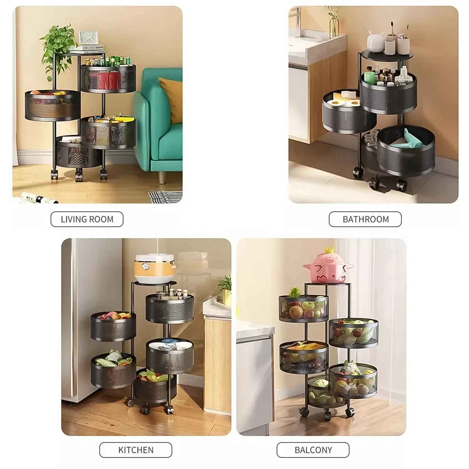 Metal Round High Quality Kitchen Trolley With Wheels (3 Layer  1 Pc) - 69KART