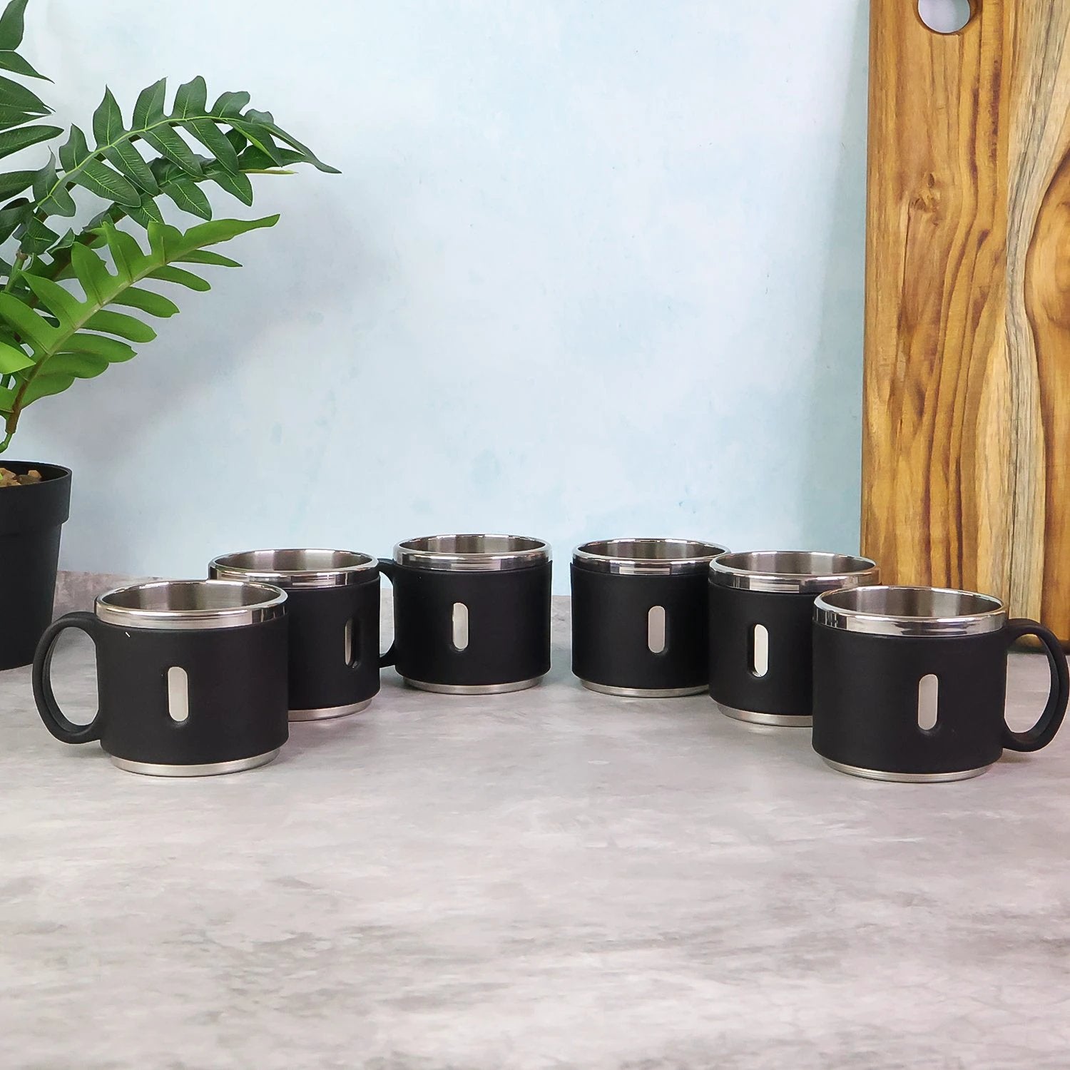 Apex Premium Stainless Steel Double Wall Coffee Mug Gift Set (6 Pc 150 Ml) by Wukusy