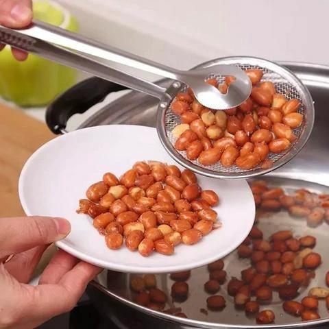 2412 2in1 Stainless Steel Filter Spoon With Clip Food Kitchen Oil-frying Multi-functional by Wukusy