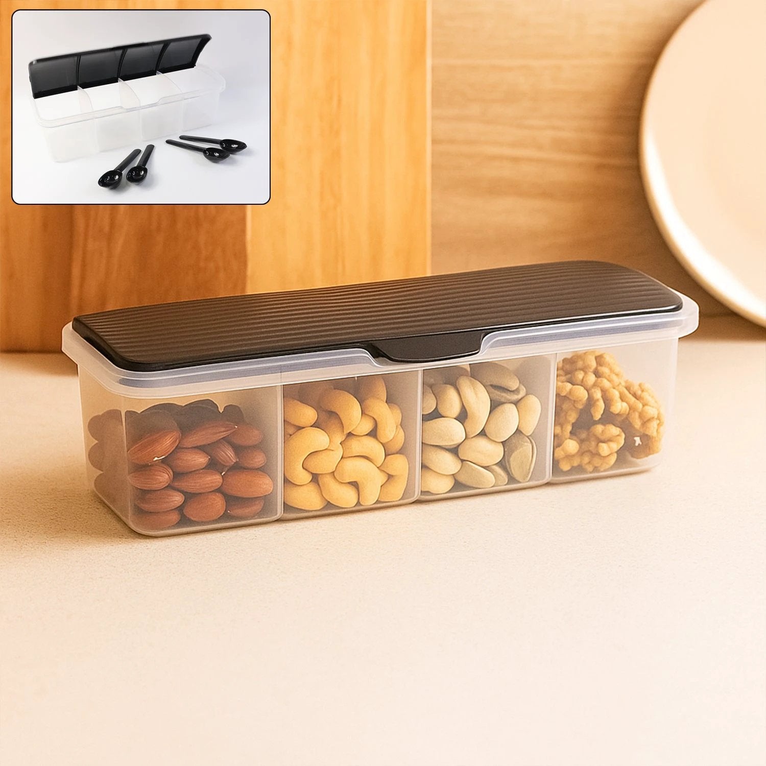 Kitchen Multipurpose Air-tight 4 Sections Storage Containers  Masala Box (1 Set) - 69KART