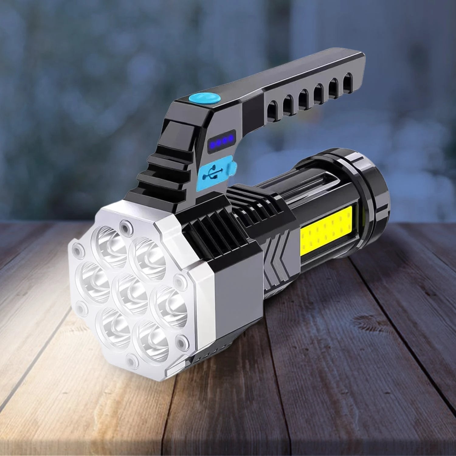 Portable Flashlight  Torch  Cob 7led Hand Light Usb Rechargeable Light With Side Light (1 Pc) - 69kart