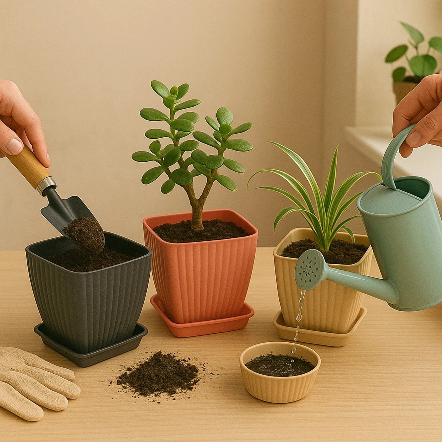 Trendy Square Plastic Flower Pots Set Of 5 - 69KART