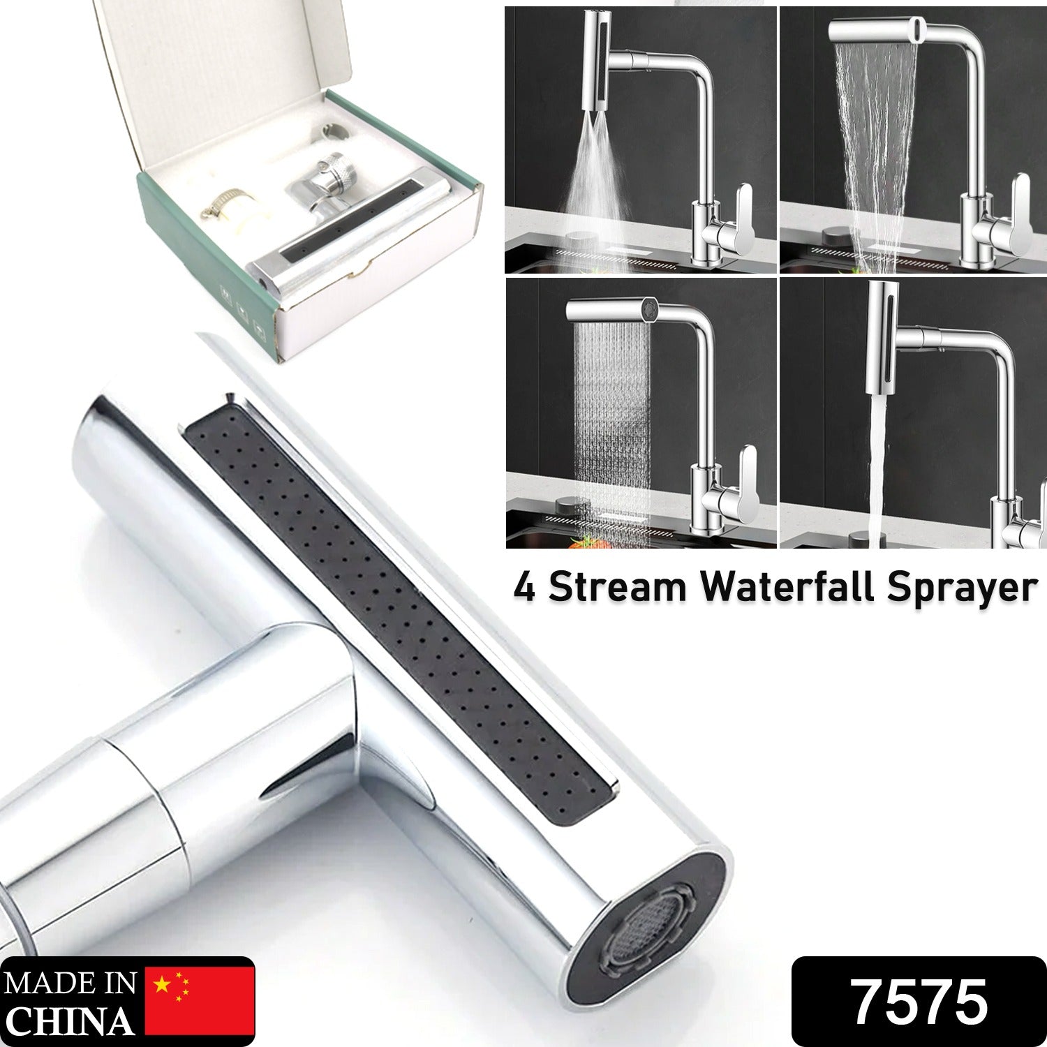 Multifunction Shower Waterfall Kitchen Faucet 360 Rotation Waterfall Kitchen Faucet Touch Kitchen Faucet Faucet Extender For Kitchen Sink Swivel Waterfall Kitchen Faucet For Washing Vegetable Fruit (4 In 1 )