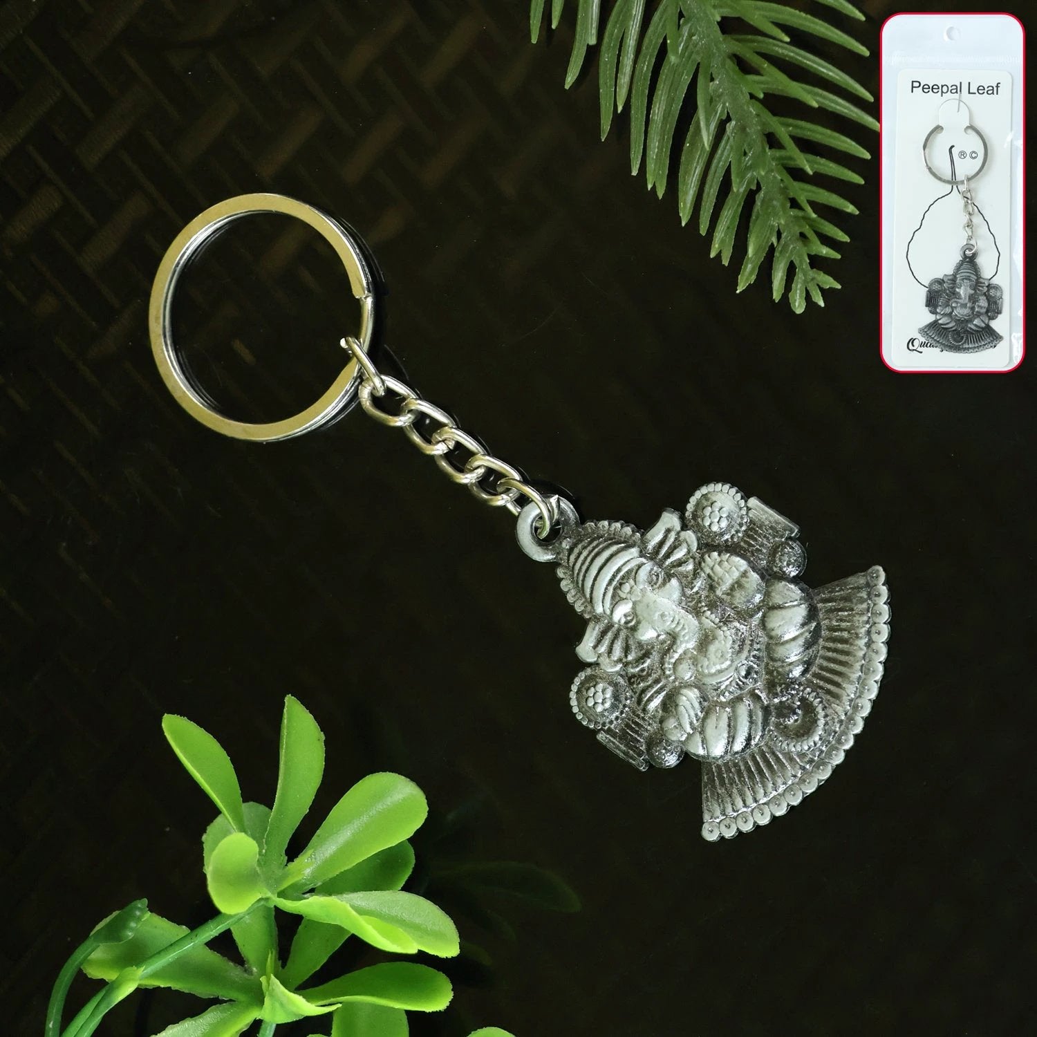 Lord Ganesha Sitting Design Silver Keychain by Wukusy