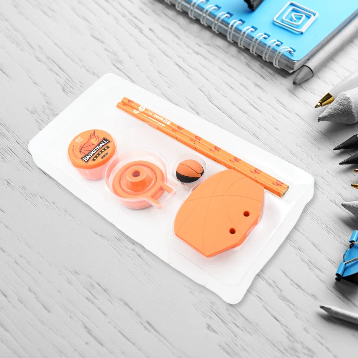 Stationary Kit Football  Basketball Theme Stationary Set For Kids Pencil Sharpener Eraser Set For Kids Boys  Girls Birthday Return Gift Stationary Set - 69KART