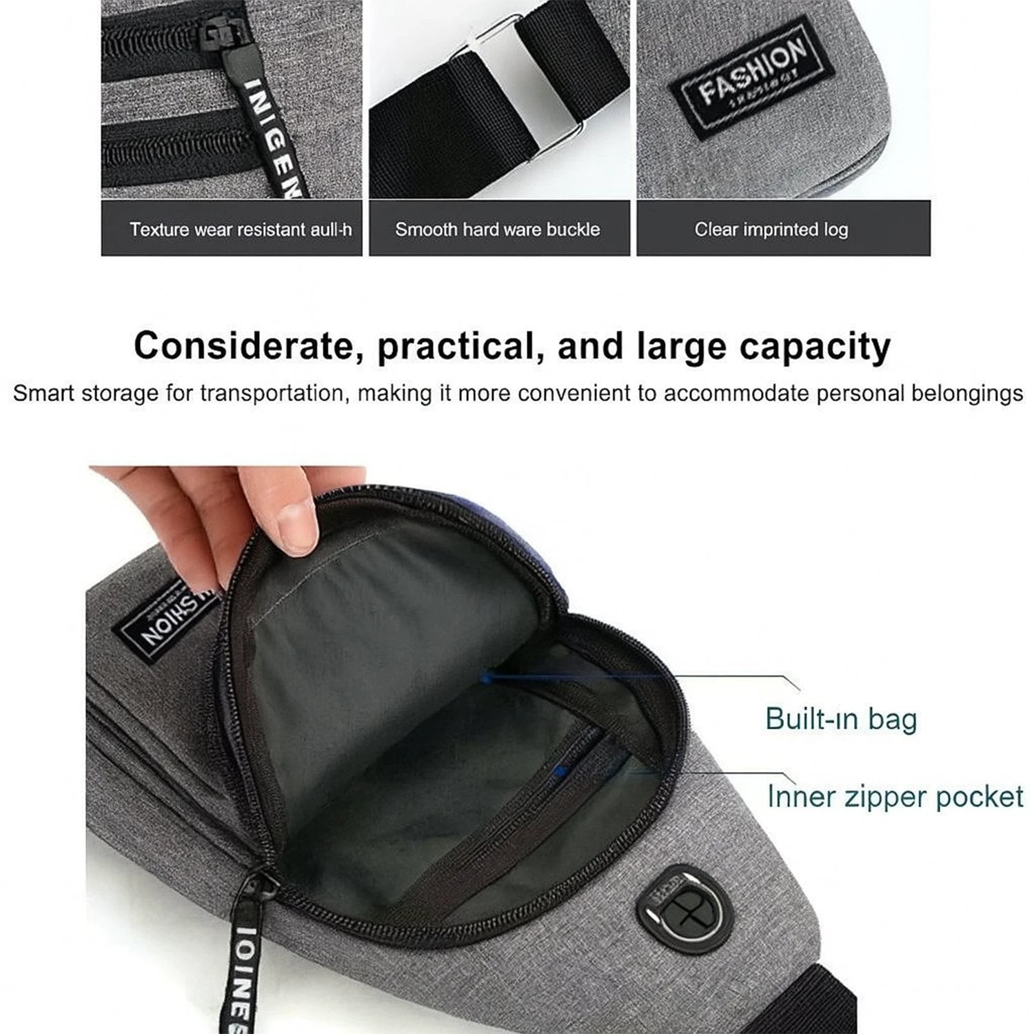 Waterproof Waist Bag Shoulder Bags Usb Charging Earphone Hook Sling Travel Bag (1 Pc) by Wukusy