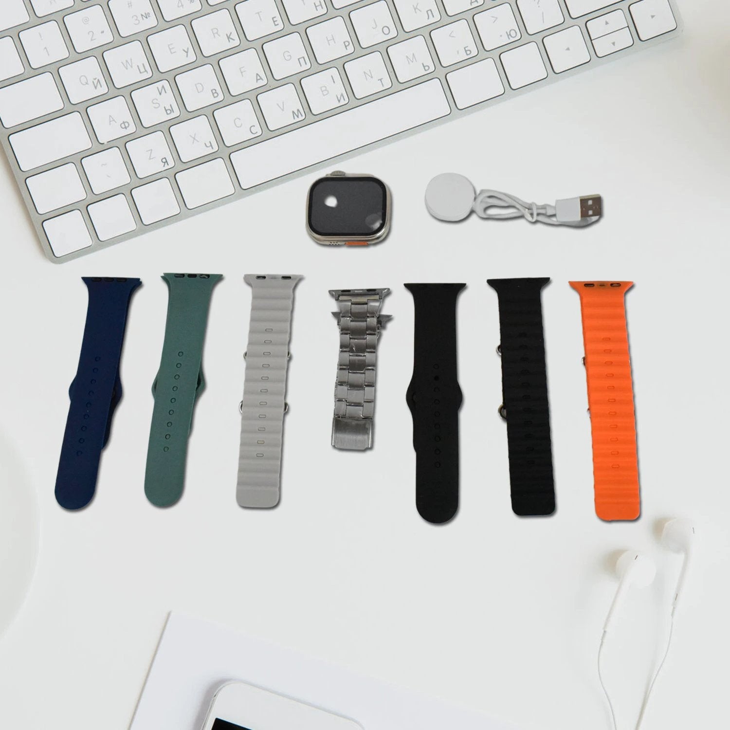 7 In 1 Ultra Smart Watch Combo With Seven Classic Straps  Transparent Screen Guard (1 Set  Mix Color) - 69KART