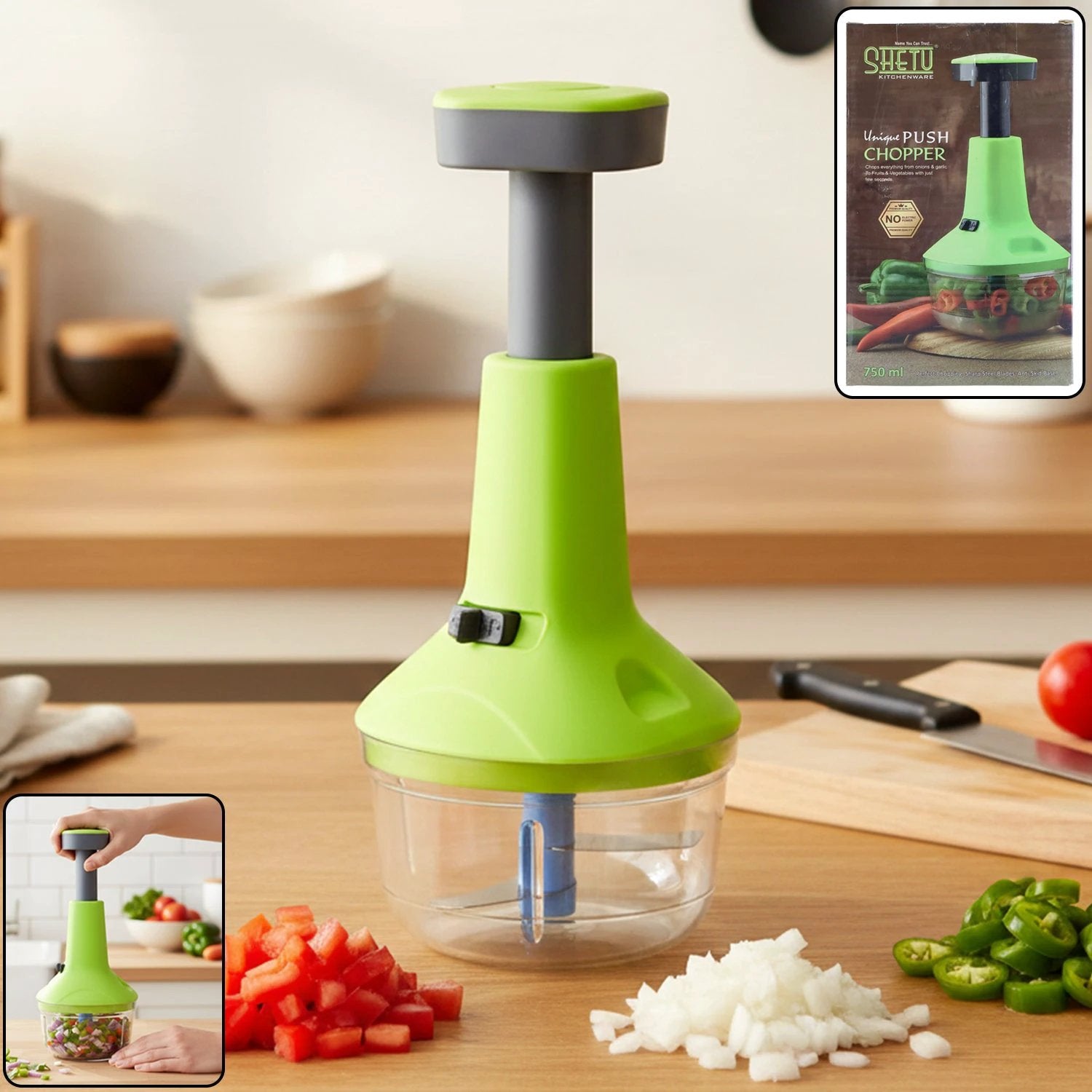 Push-down Vegetable  Fruit Chopper (B-grade  750 Ml) - 69KART