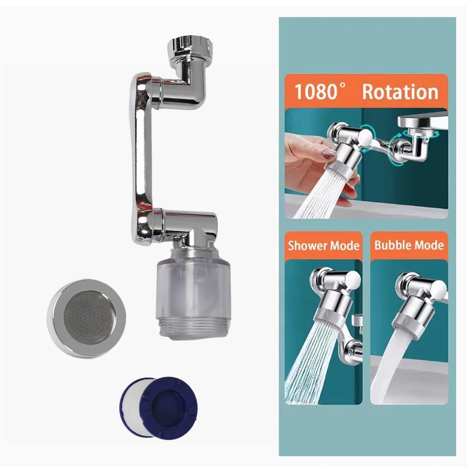 Splash Faucet Filter Faucet 1080 Rotating Faucet Sprayer Head Double O-ring Design Movable Tap Water Saving Sink Aerator Extender For Bathroom Kitchen