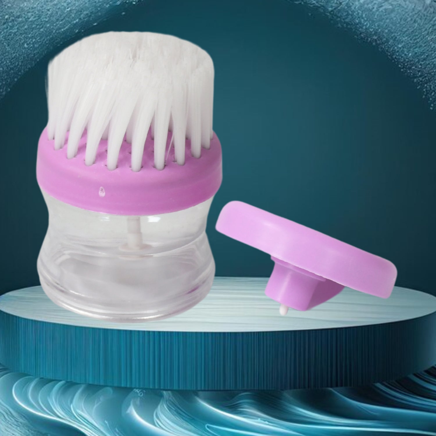 Plastic Wash Basin Brush Cleaner With Liquid Soap Dispenser (Multicolour)