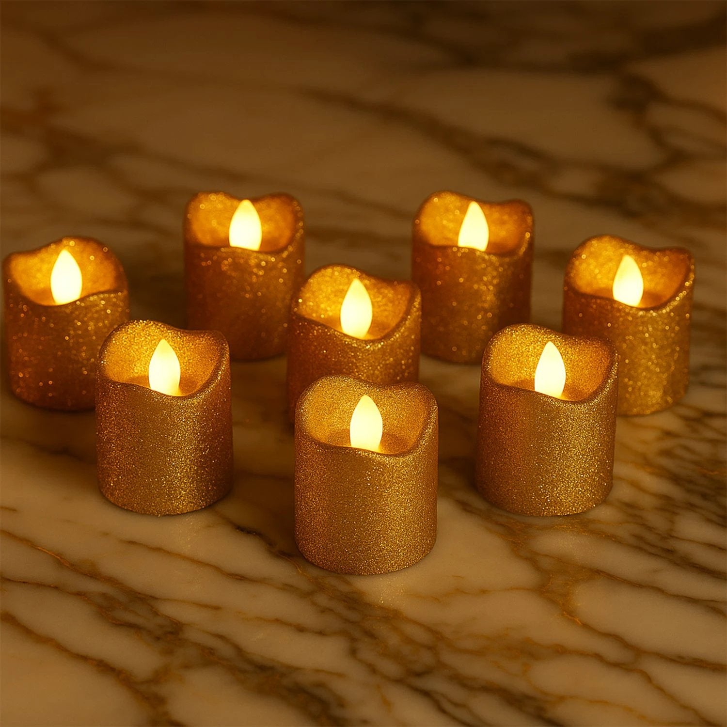 LED Glitter Tealight Candles - 9 Piece Set by Wukusy
