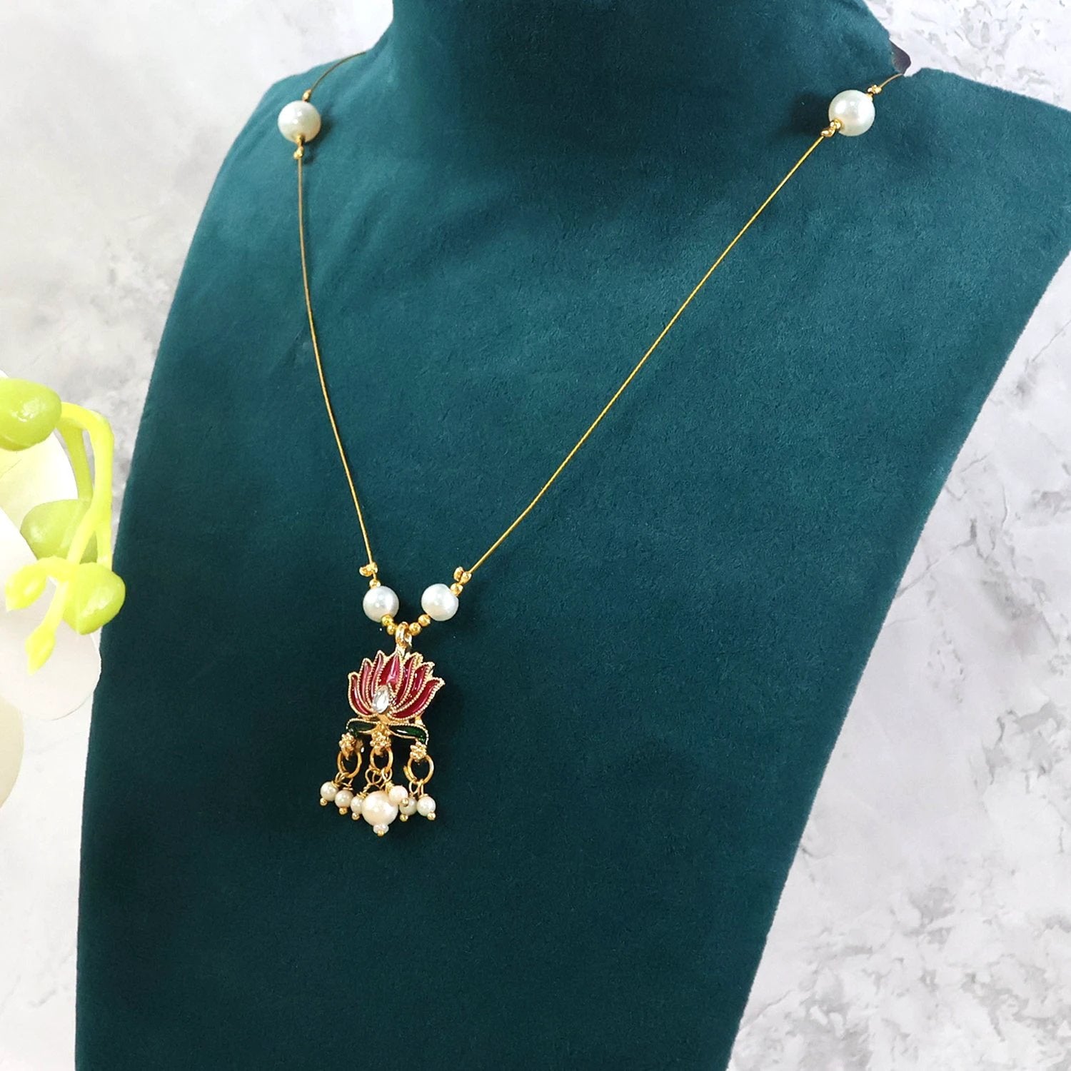 Traditional Lotus Motif Pendant Chain (1 Pc) by Wukusy