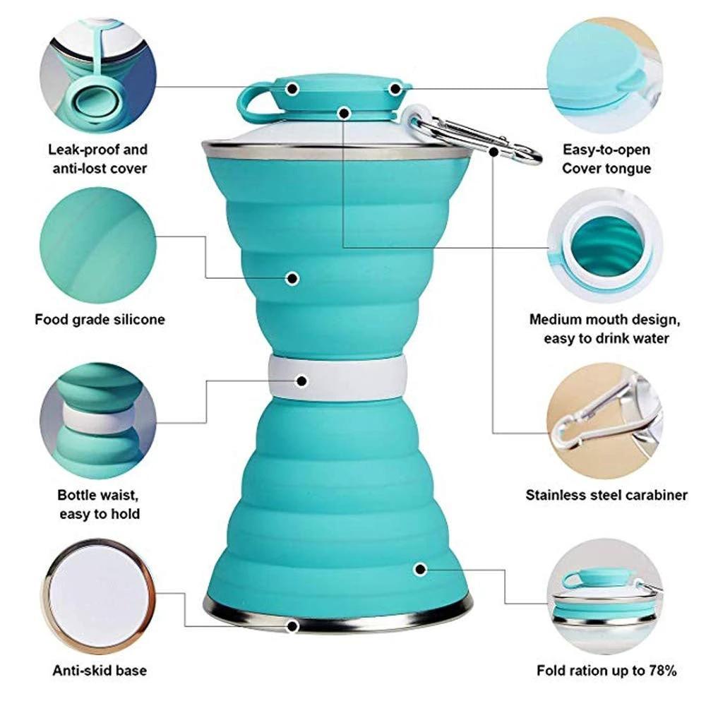 Silicone Traveling Water Bottle Bpa Free - Leak Proof Lightweight Collapsible - Small Folding Refillable And Space Saver For Camping Gym Sports Hiking Biking Yoga Outdoor by Wukusy