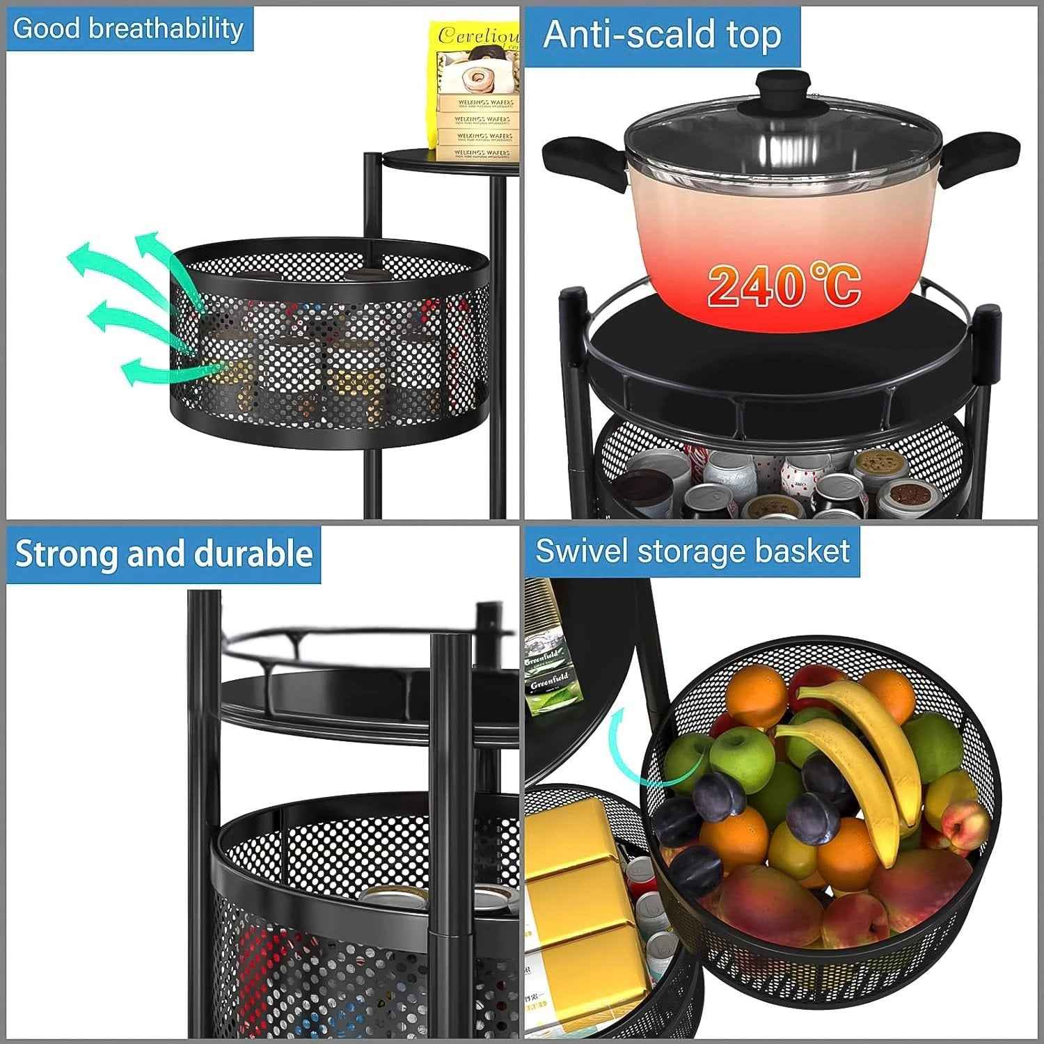 Metal Round High Quality Kitchen Trolley With Wheels (3 Layer  1 Pc) - 69KART