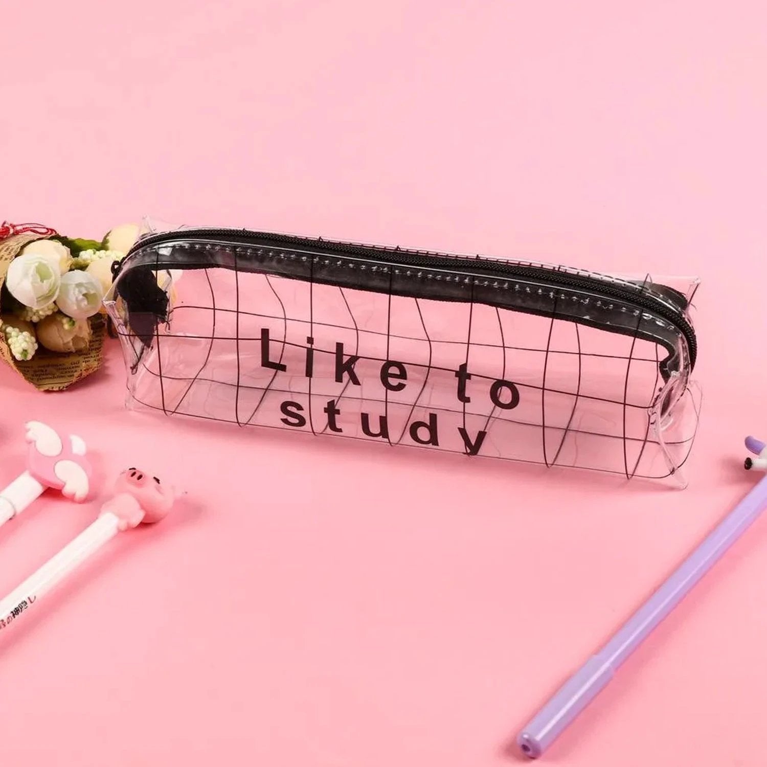 Plastic Transparent Pencil Pouch With Zipper (1 Pc) - 69KART