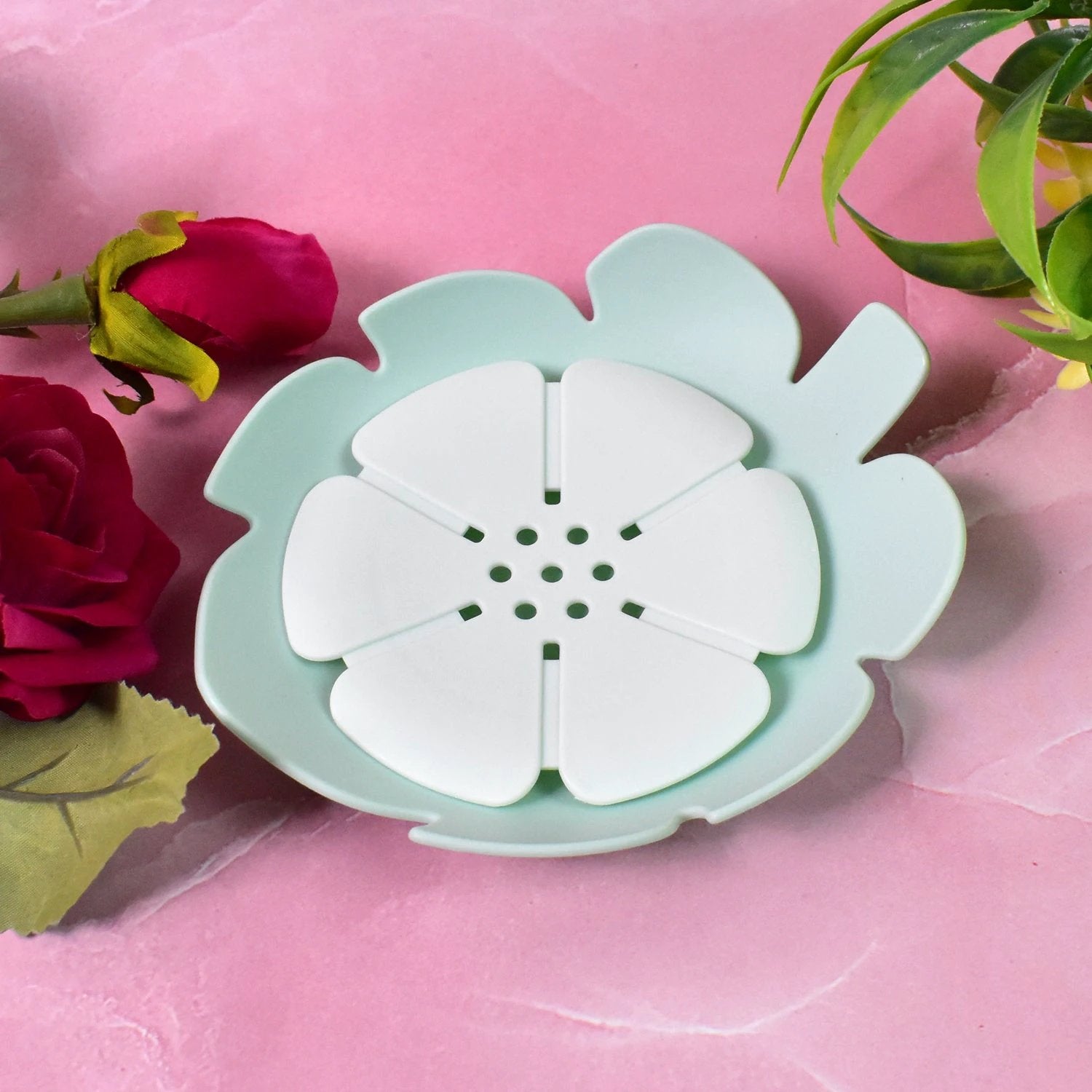Plastic Flowers Soap Dish Bathroom Accessories Set Shower Gift (1 Pc) - 69kart