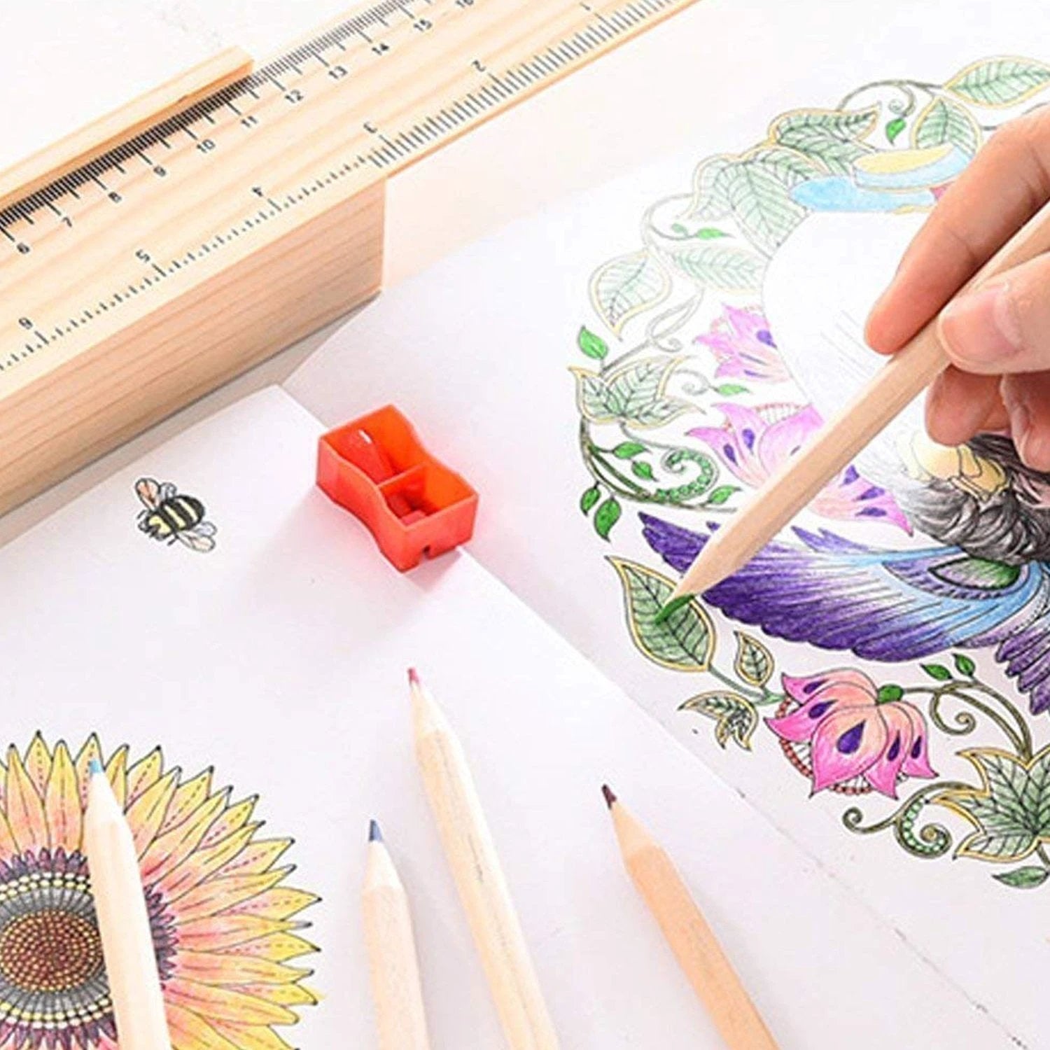 4726 Colorful Wooden Pencil Set With Pencil Box Ruler Sharpener For For Kids Artist Architect - 69KART