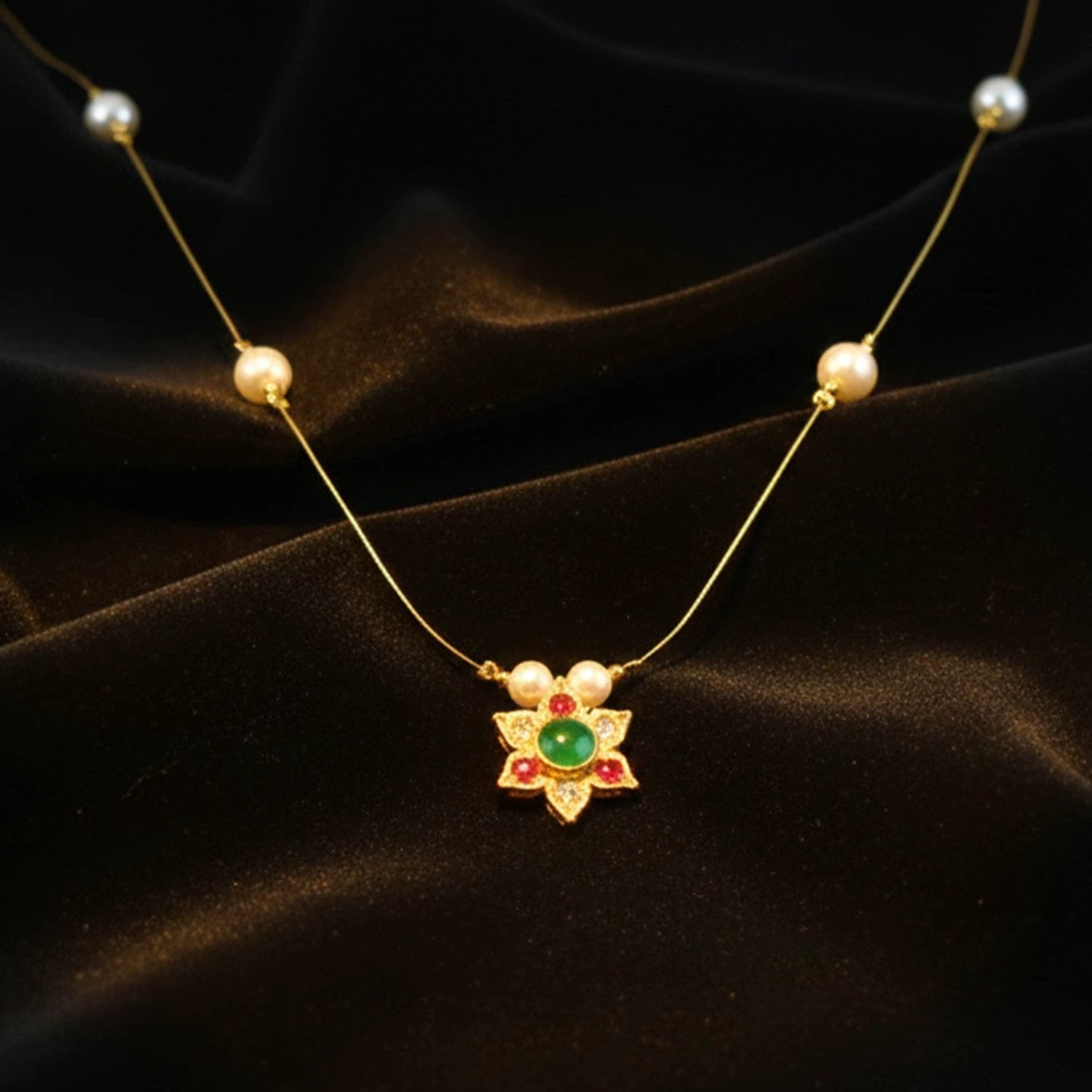 Traditional Multicolor Stone Floral Pendant Necklace Chain (1 Pc) by Wukusy
