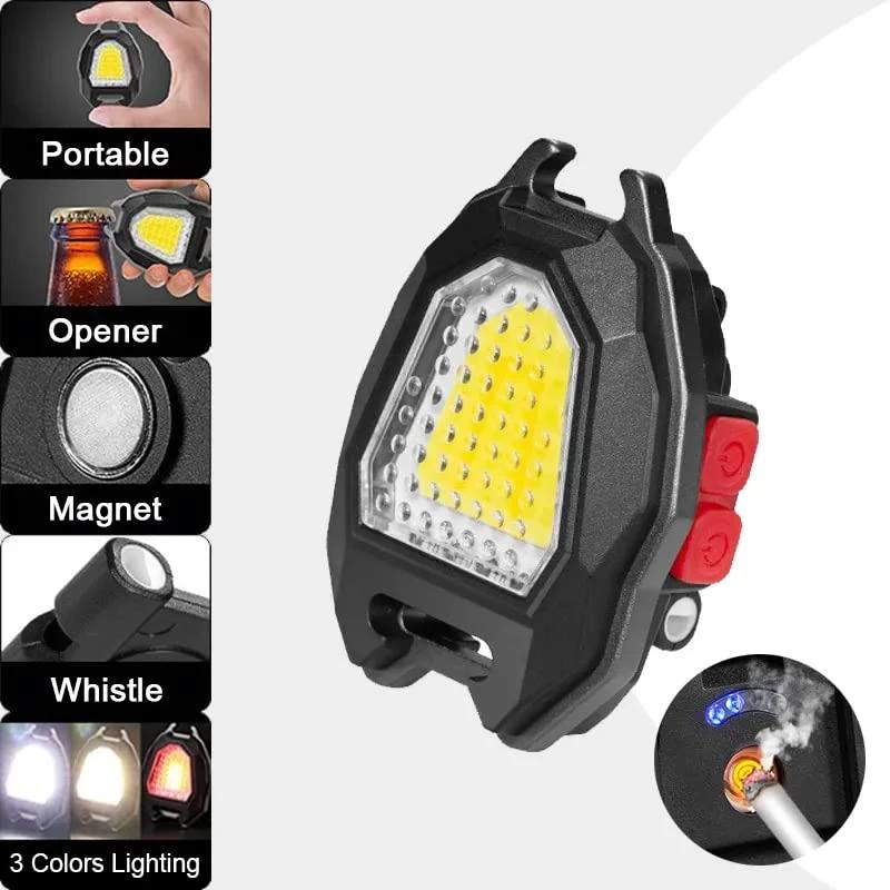 4543 Portable Triangular Shaped Emergency Camping Flashlight With Cigarette Lighter Lumens Rechargeable Waterproof Portable Led Light Camping Keychain 6lighting Modes With Strong Magnet 3 Color Lighting For Travel Camping Walking - 69KART