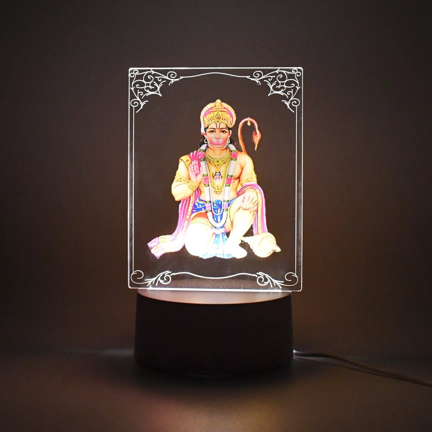 Beautiful 3d Lord Hanuman Frame With Soft White Light (1 Pc) by Wukusy
