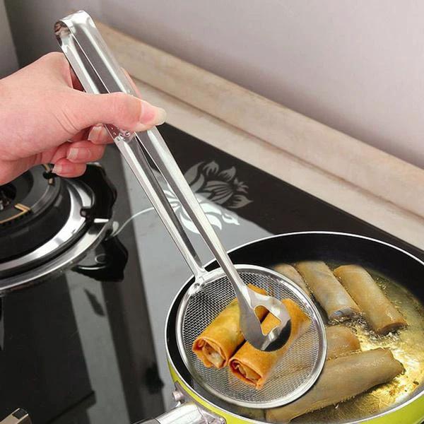 2412 2in1 Stainless Steel Filter Spoon With Clip Food Kitchen Oil-frying Multi-functional by Wukusy