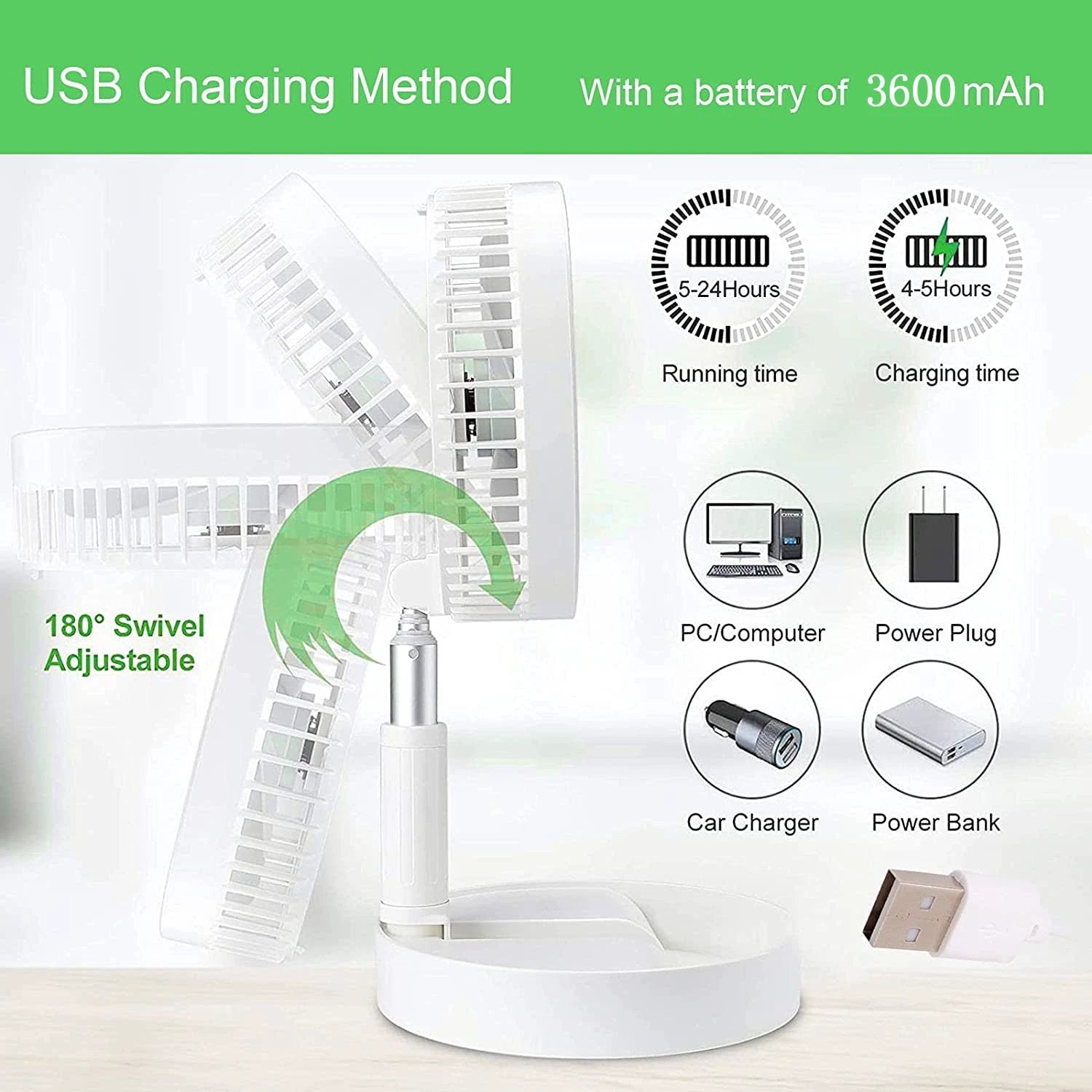 7206 Telescopic Electric Desktop Fan Height Adjustable Foldable  Portable For Travelcarry  Silent Table Top Personal Fan For Bedside Office Table (Battery Not Include) - 69kart