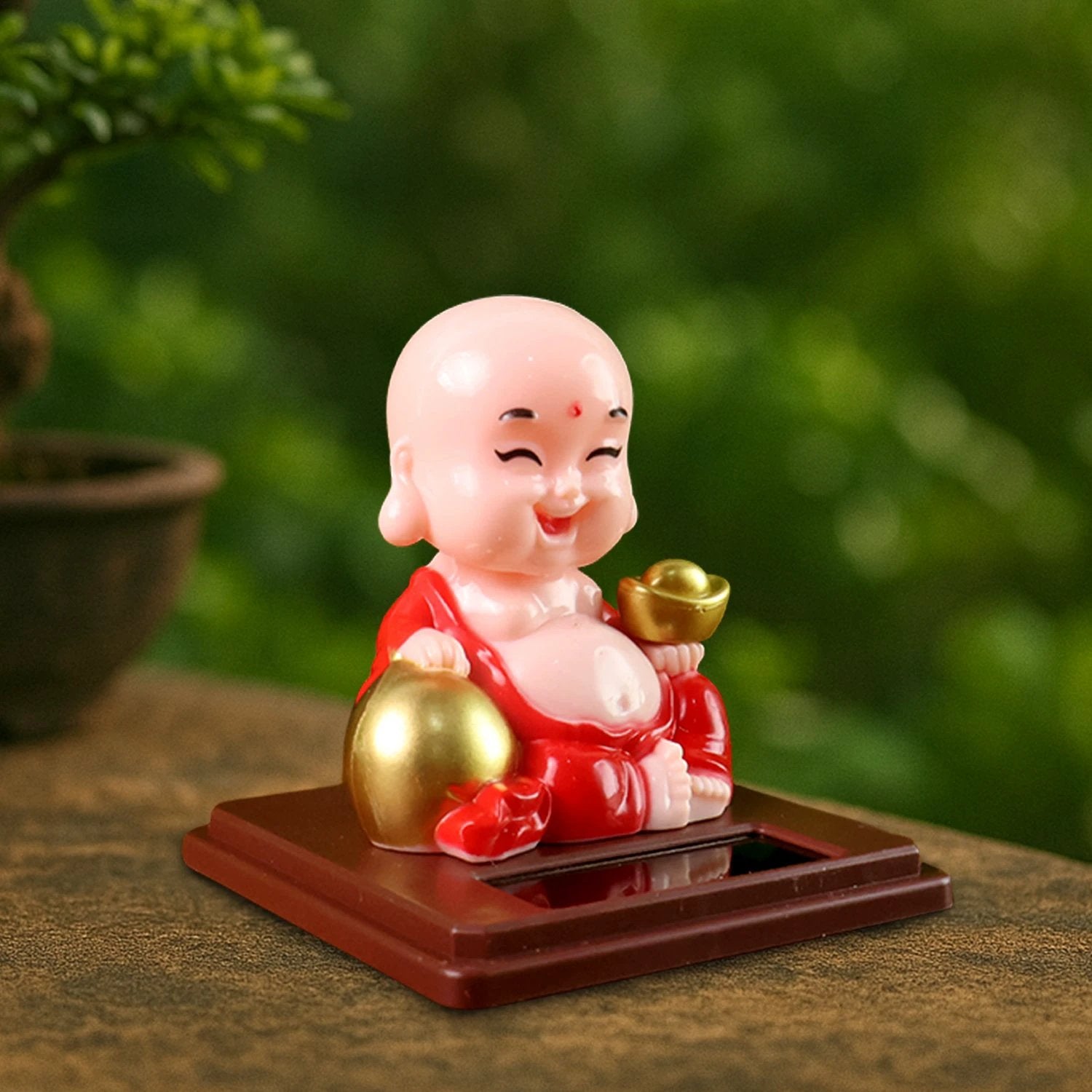 Solar Power Moving Head Buddha Statue Car Ornament (1 Pc  Mix Color) - 69KART